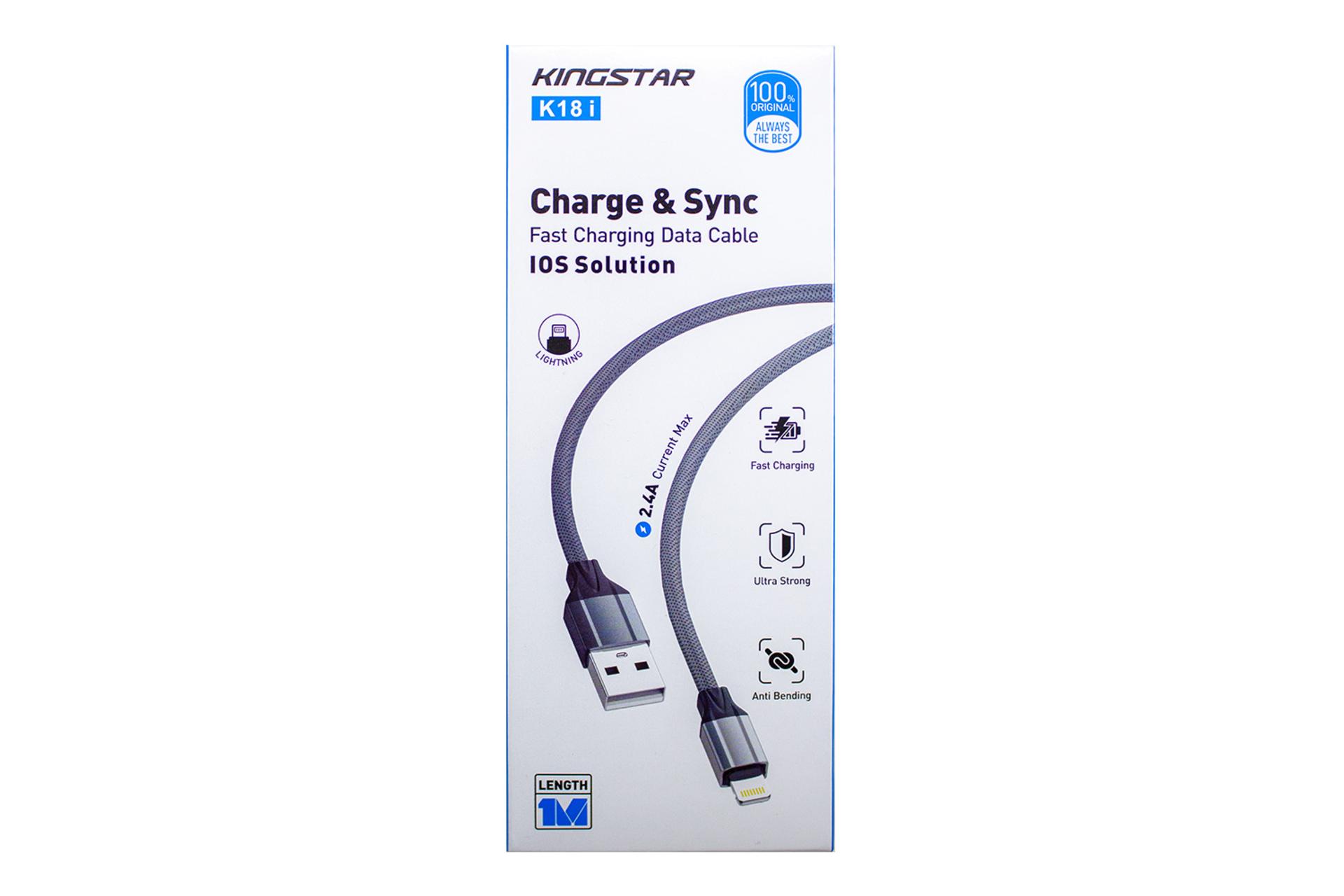 جعبه کابل شارژ USB کینگ استار Type-A به Lightning مدل K18 i با طول 1 متر