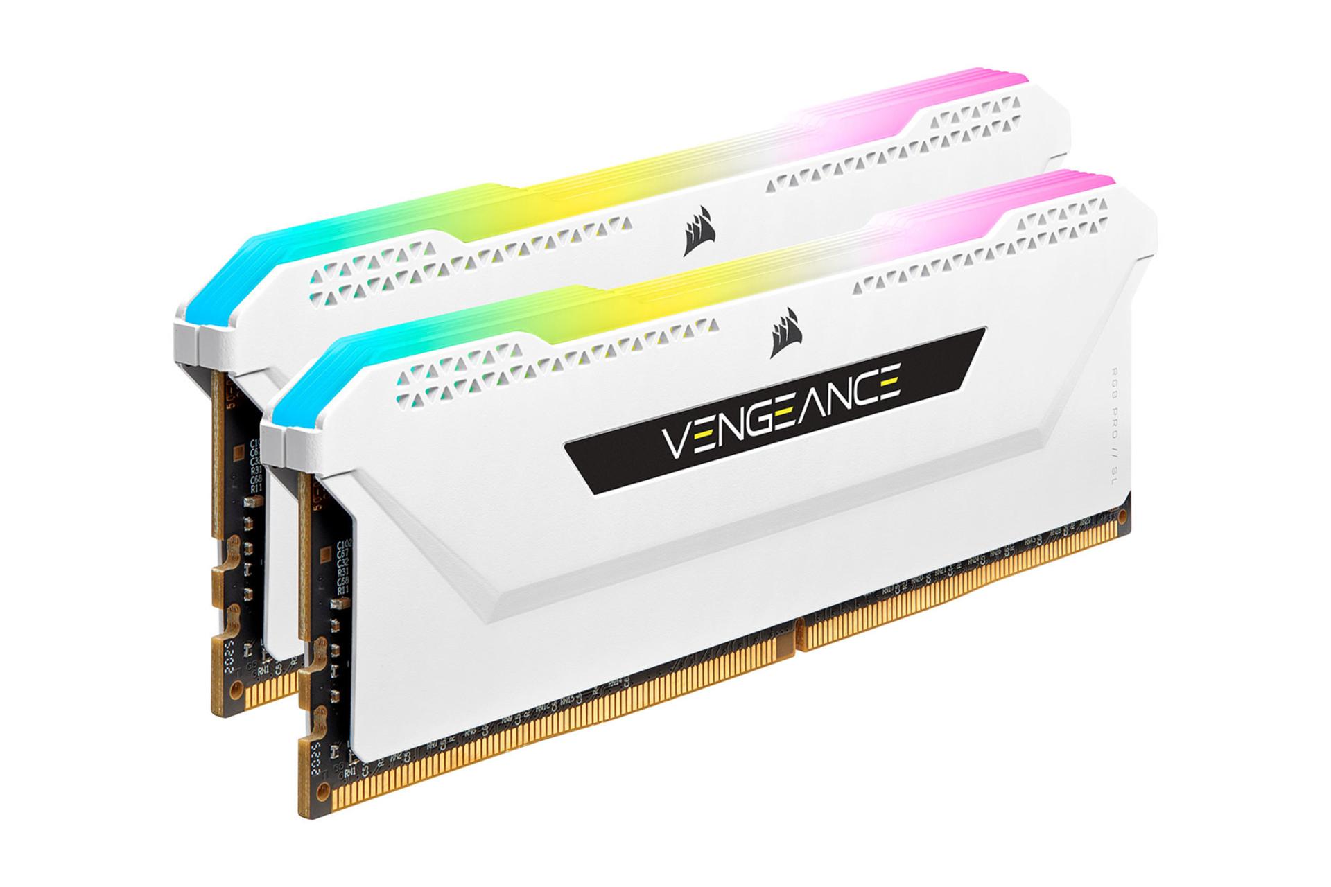 حافظه رم کورسیر VENGEANCE RGB PRO SL ظرفیت 64 گیگابایت (2x32) از نوع DDR4-3200 نمای جانبی سفید