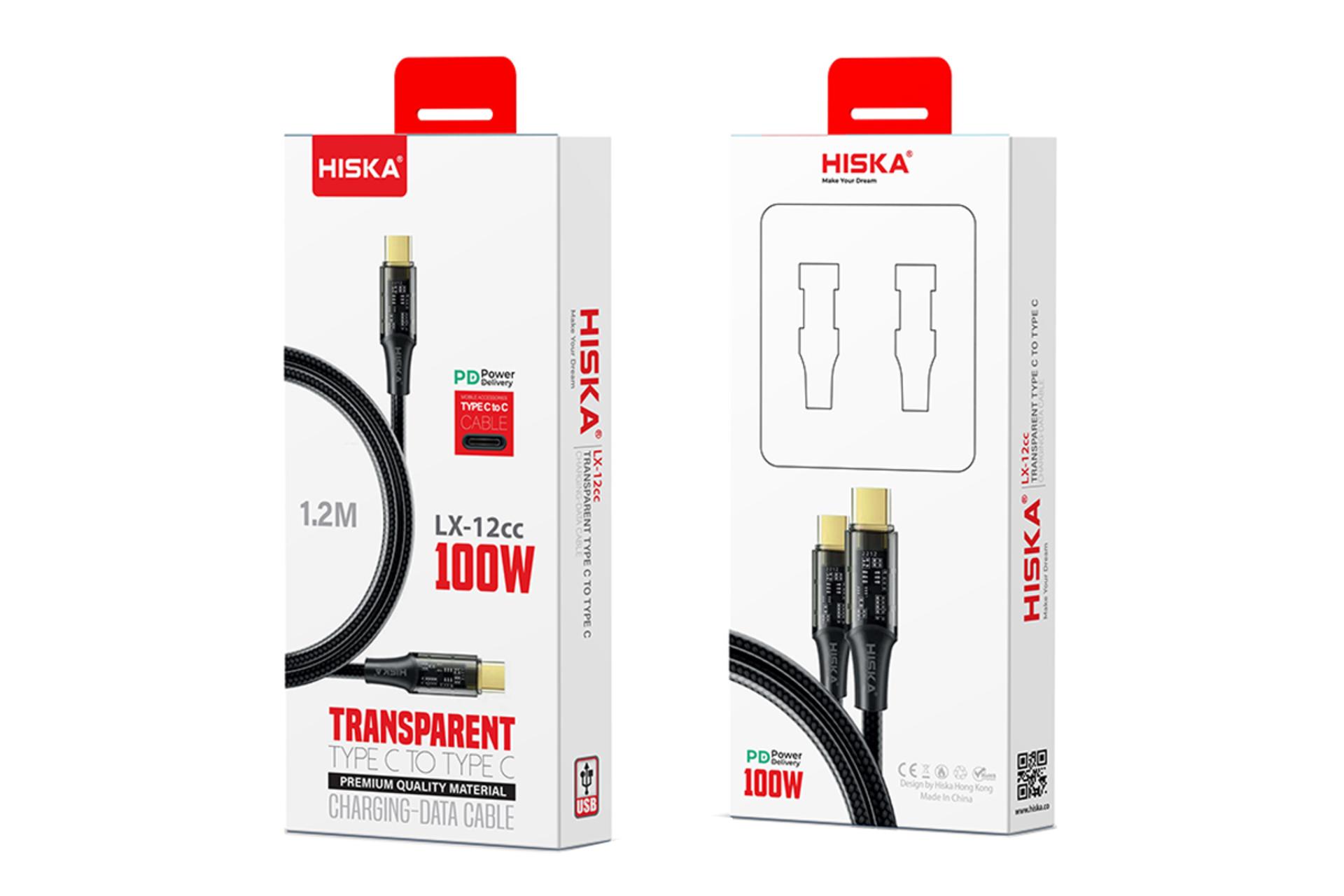 جعبه کابل شارژ USB هیسکا Type-C به Type-C مدل LX12CC با طول 1 متر