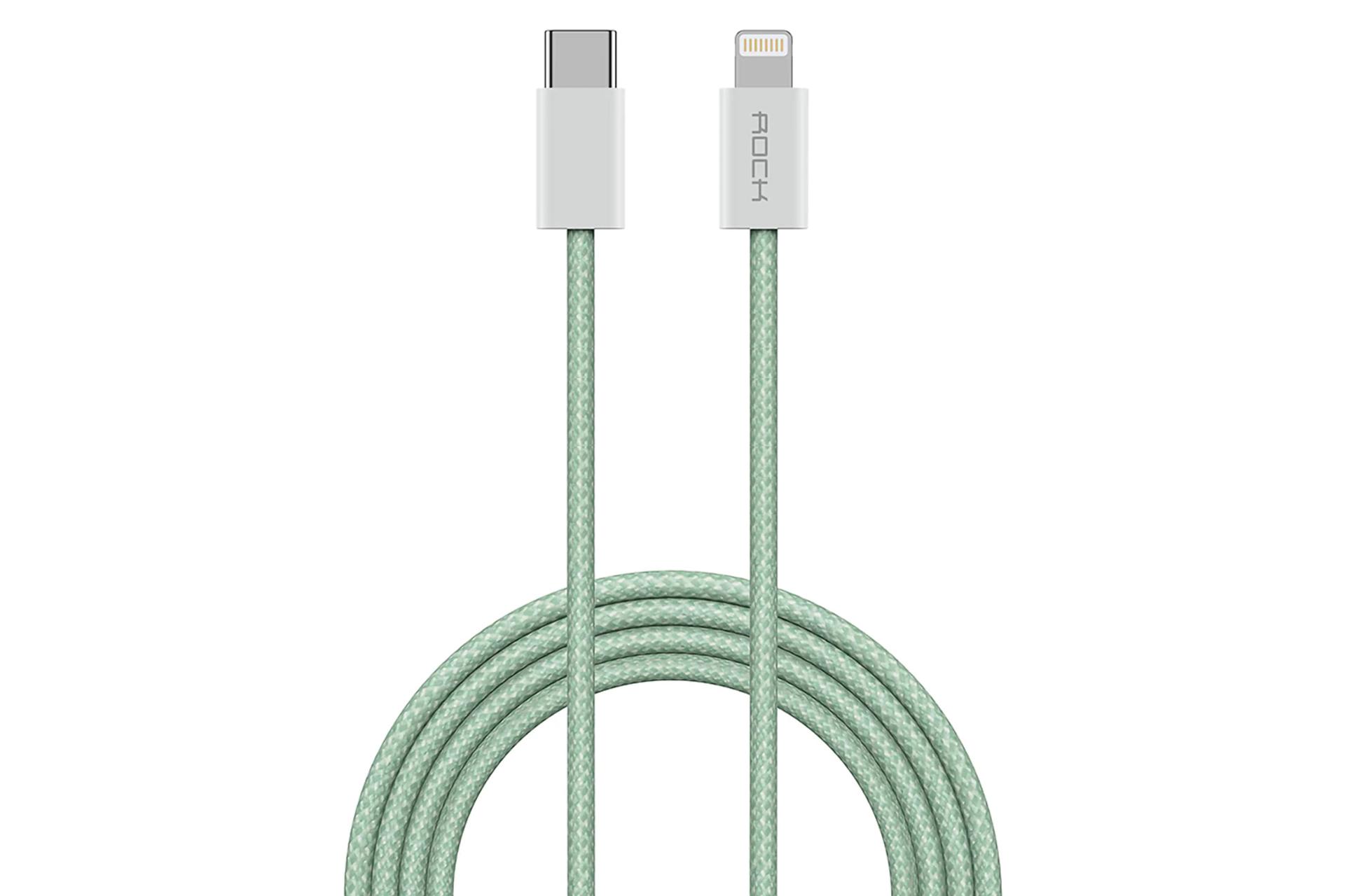 کابل شارژ USB راک Type-C به Lightning مدل Flash Charge Series RCB0817 با طول 1 متر سبز