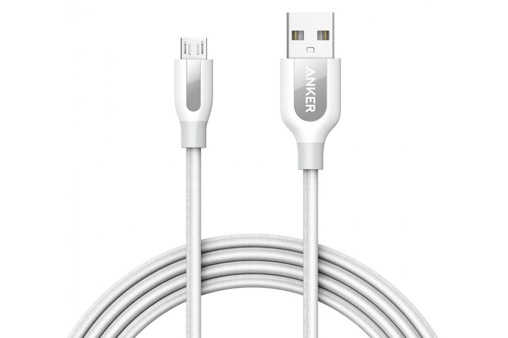 کابل شارژ USB انکر Type-A به Micro-USB مدل +A8143 PowerLine با طول 1.8 متر سفید