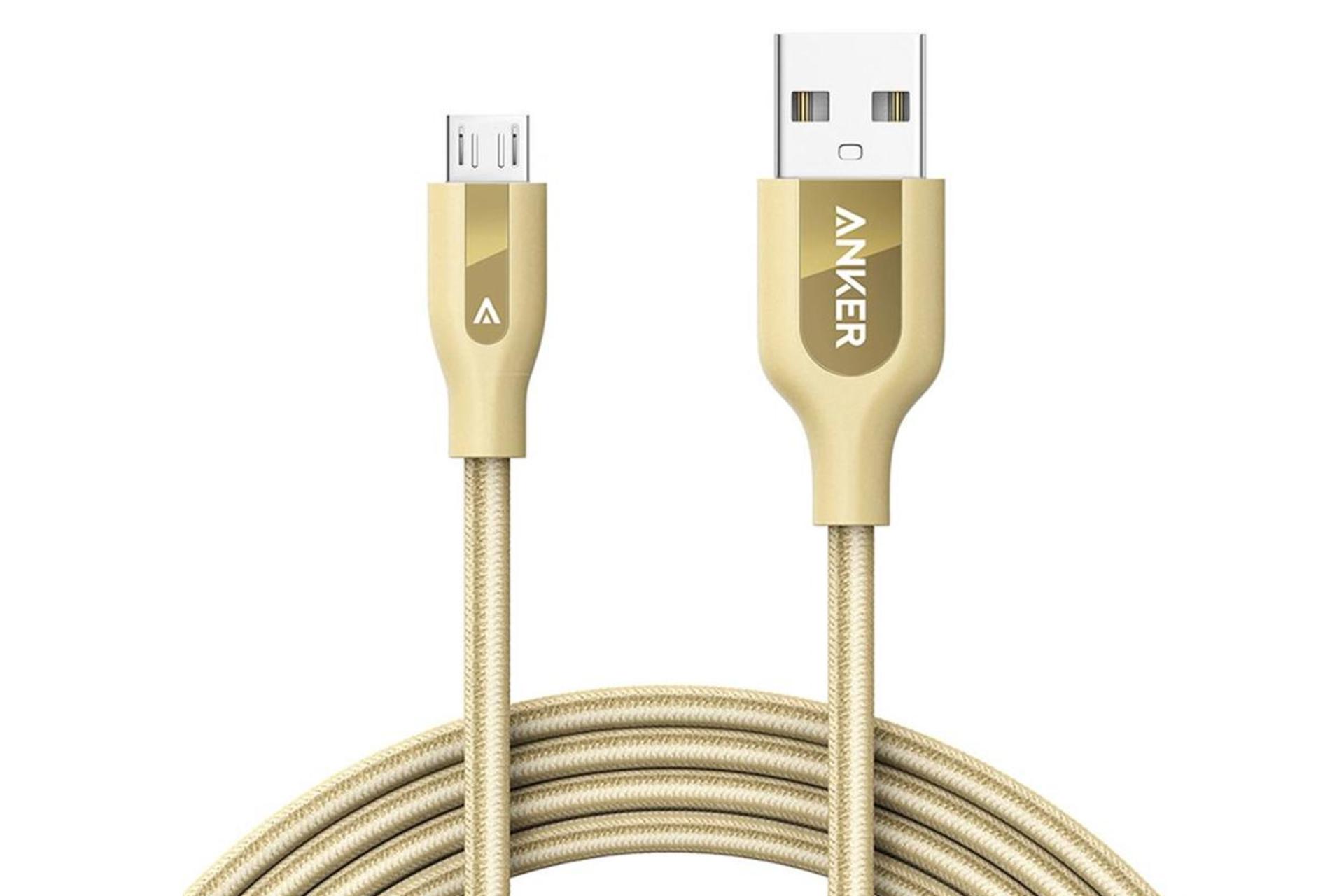 کابل شارژ USB انکر Type-A به Micro-USB مدل +A8143 PowerLine با طول 1.8 متر طلایی