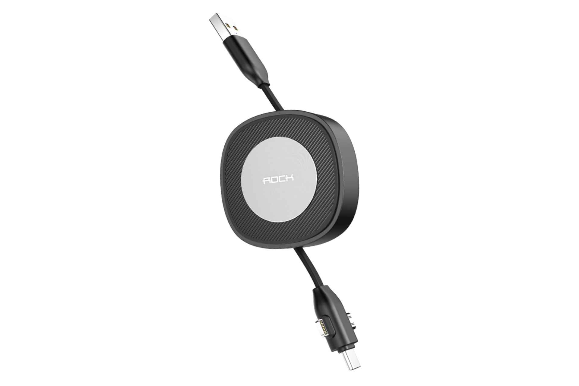 کابل شارژ USB راک USB به Type-C+Micro-USB+Lightning مدل G3 Retractable RCB0792 3in1 با طول 1 متر مشکی