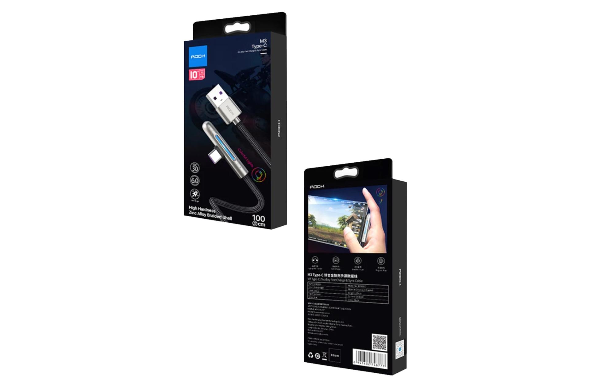 جعبه کابل شارژ USB راک USB به Type-C مدل M3 RCB0810 با طول 2 متر