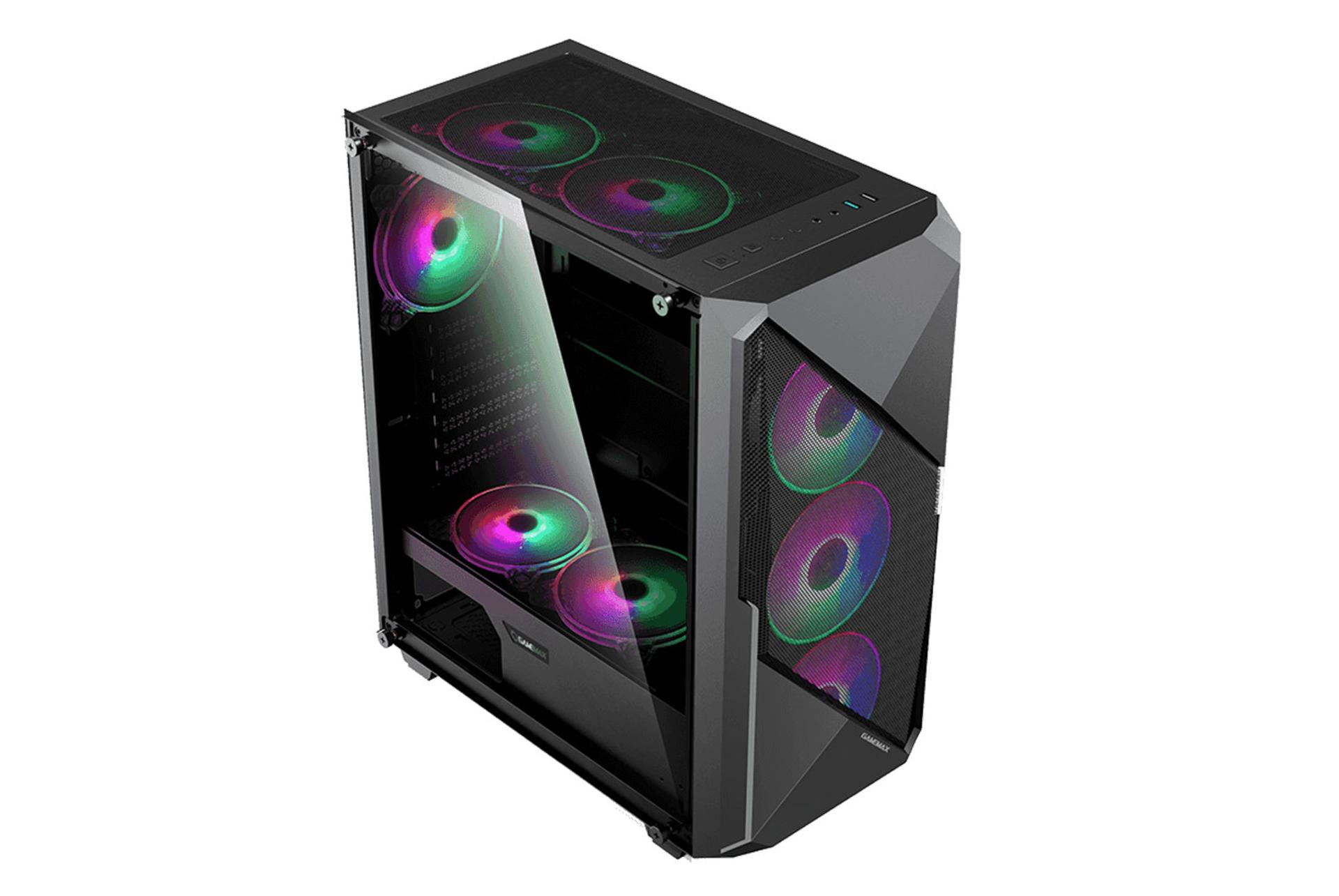 نمای نیم رخ بالا، جلو و سمت چپ کیس کامپیوتر گیم مکس Revolt