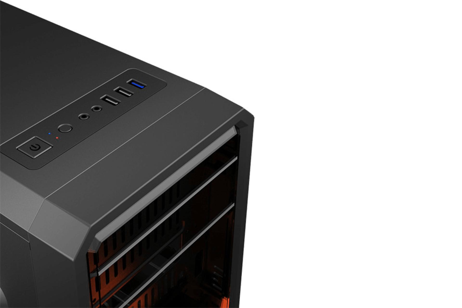 نمای پورت‌ها و دکمه‌های بالای کیس کامپیوتر گیم مکس G561-FRGB