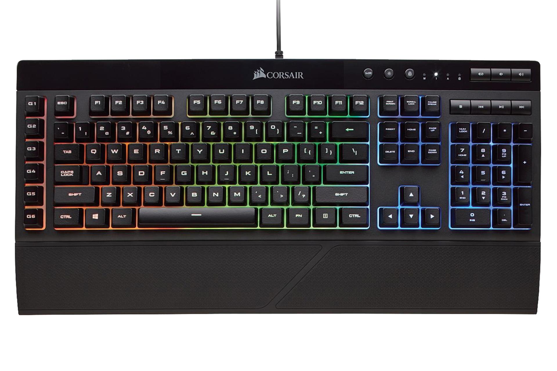 نمای روبرو تکیه گاه مچ دست کیبورد کورسیر Corsair K55 RGB