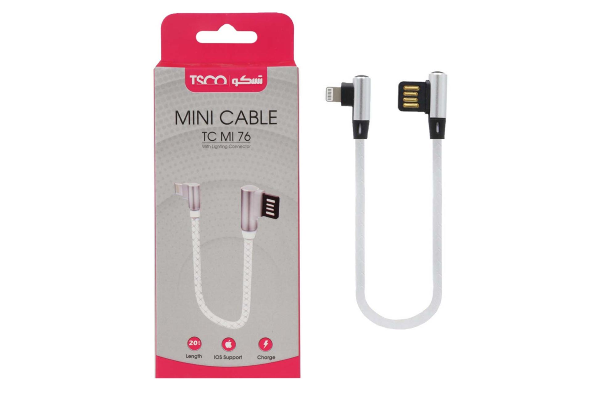 کابل شارژ USB تسکو USB به Lightning مدل TC MI76 با طول 0.2 متر سفید