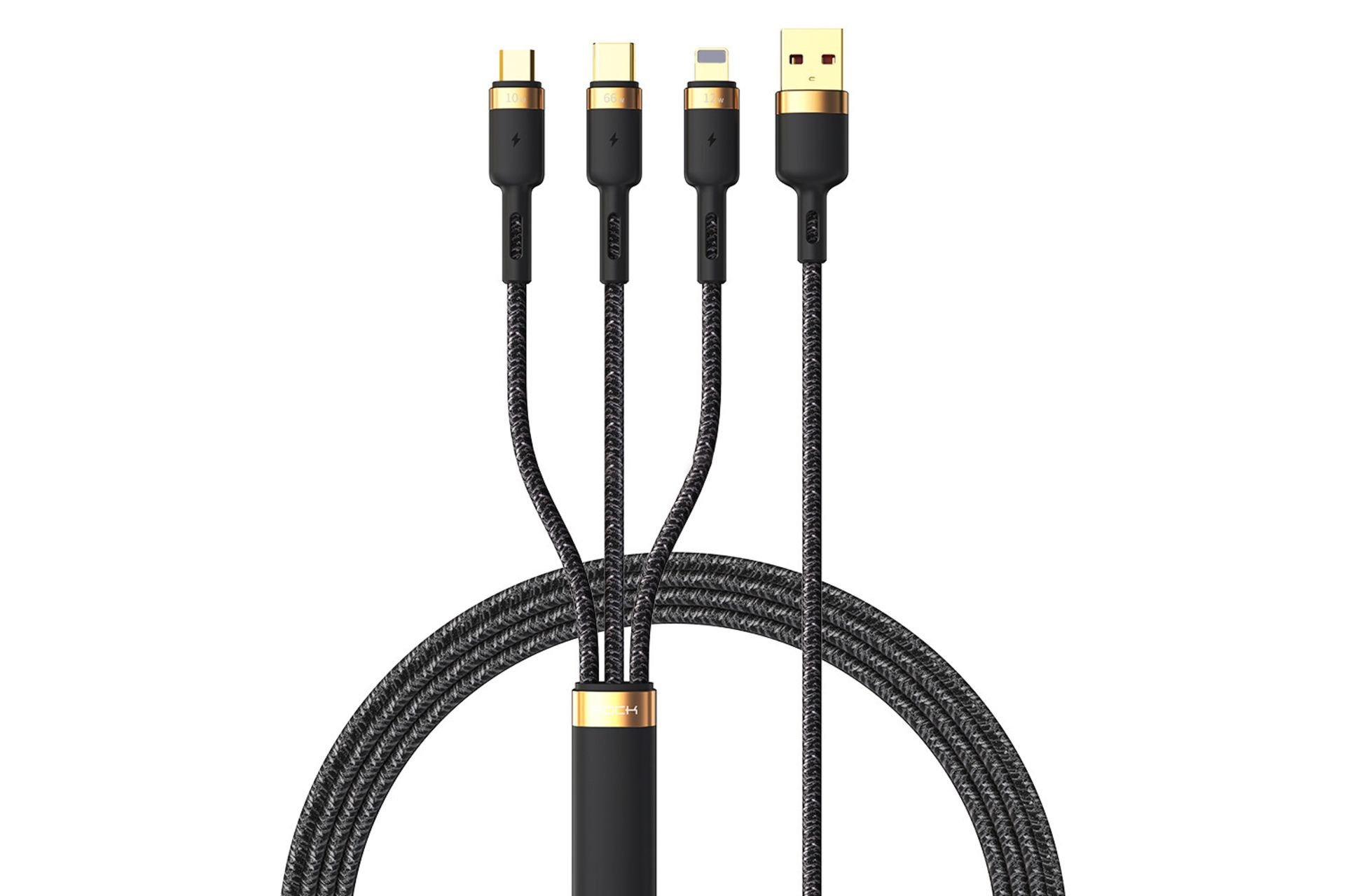 کابل شارژ USB راک USB به Type-C+Micro-USB+Lightning مدل G18 RCB0816 3in1 با طول 1.2 متر مشکی