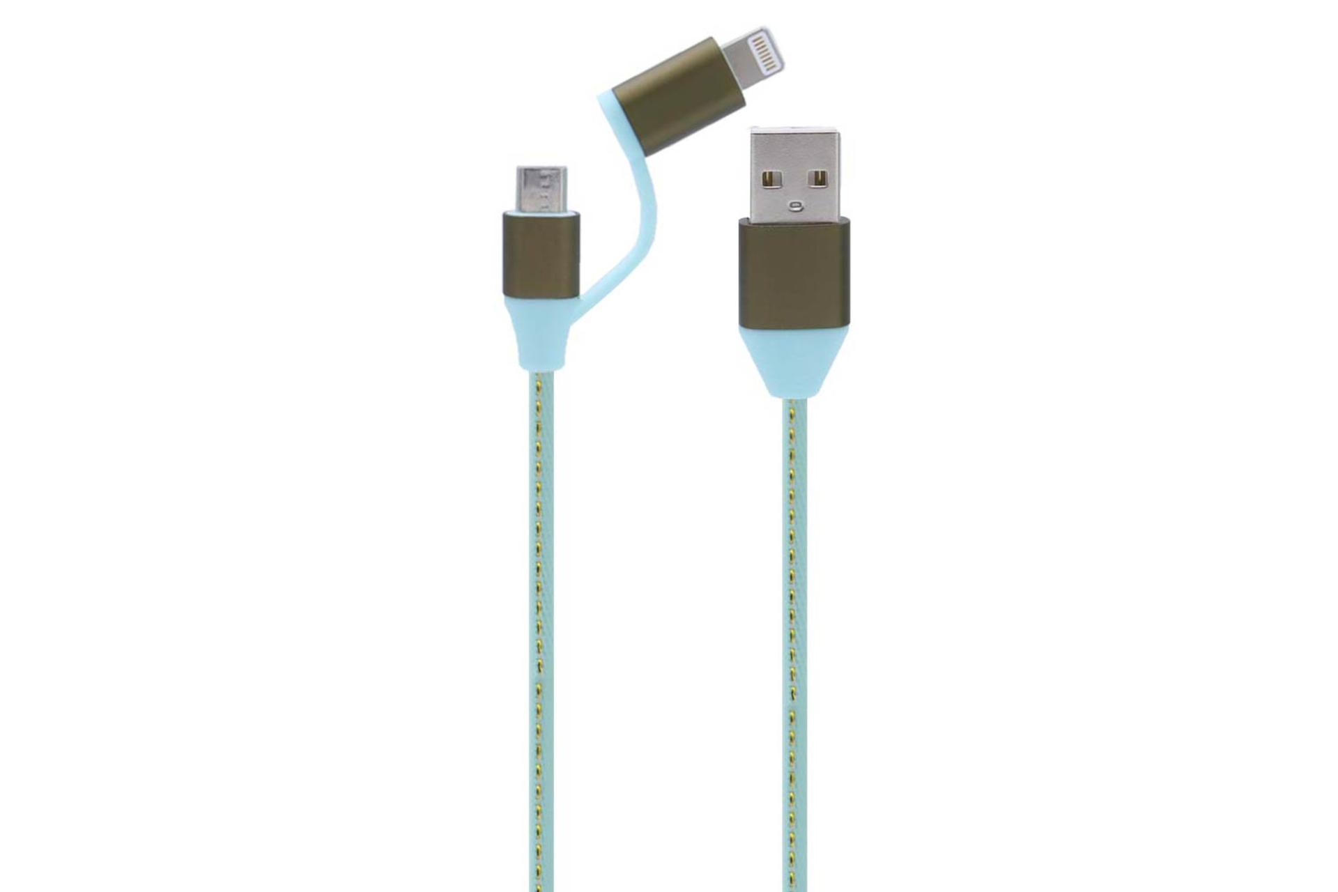 کابل شارژ USB تسکو USB به Micro-USB+Lightning مدل TC A101 2in1 با طول 1 متر آبی