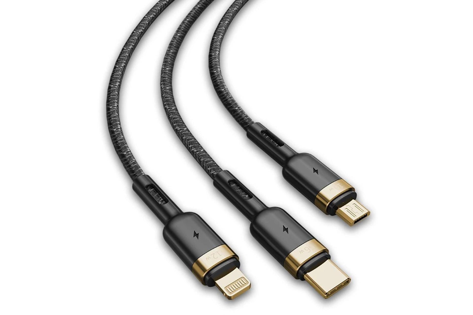 کانکتور کابل شارژ USB راک USB به Type-C+Micro-USB+Lightning مدل G18 RCB0816 3in1 با طول 1.2 متر