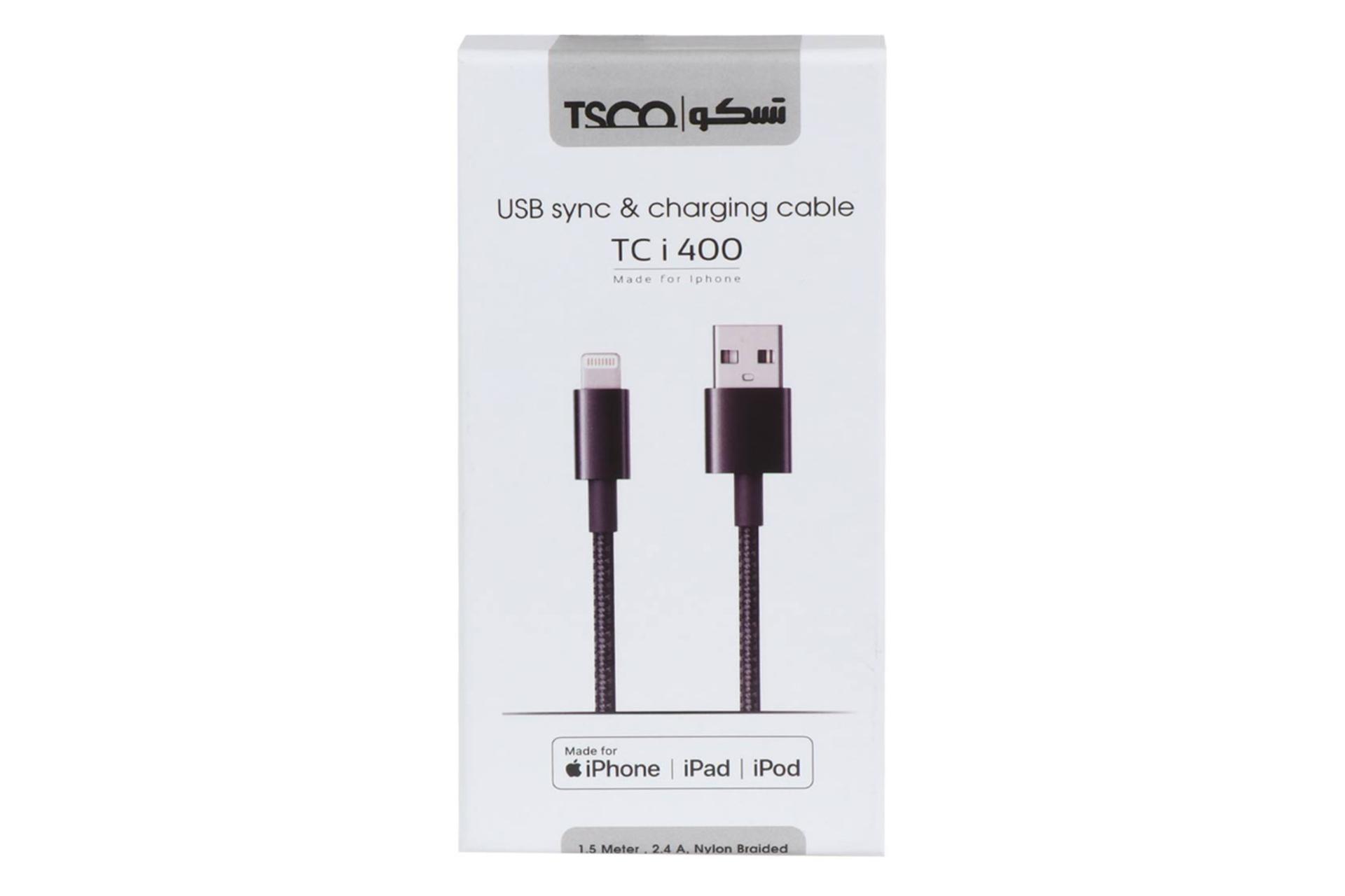 جعبه کابل شارژ USB تسکو USB به Lightning مدل TC i 400 با طول 1.5 متر