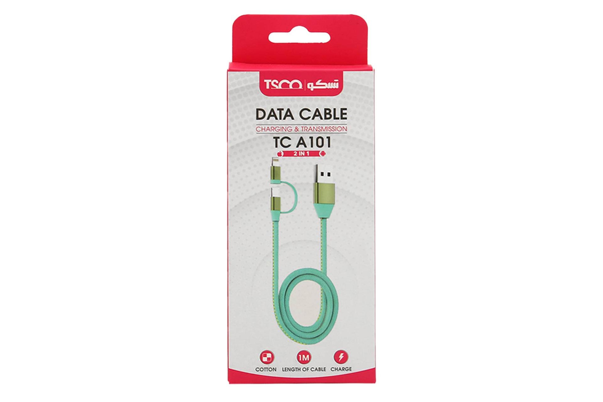جعبه کابل شارژ USB تسکو USB به Micro-USB+Lightning مدل TC A101 2in1 با طول 1 متر