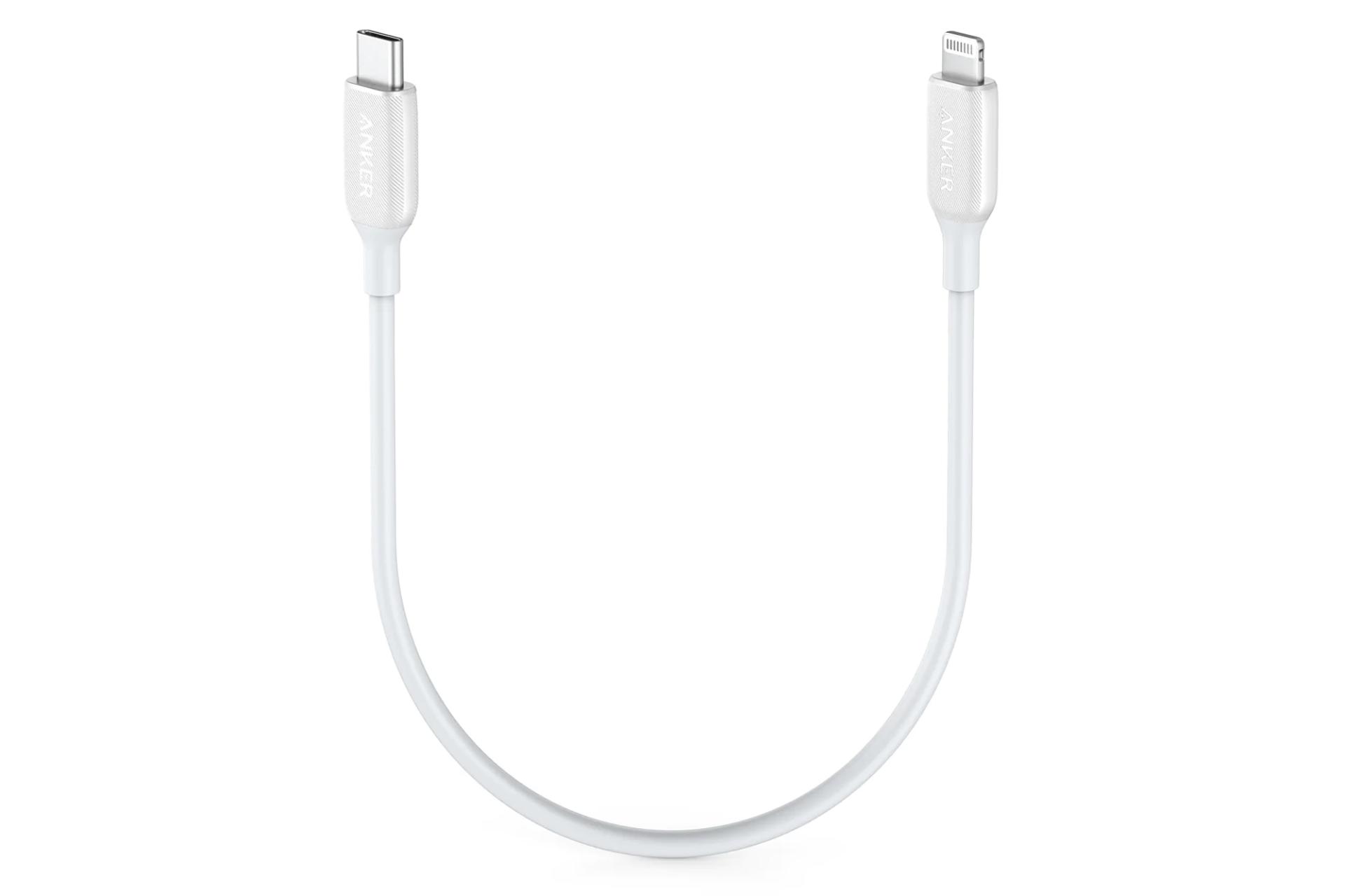 کابل شارژ USB انکر Type-C به Lightning مدل A8831 PowerLine III با طول 0.3 متر سفید