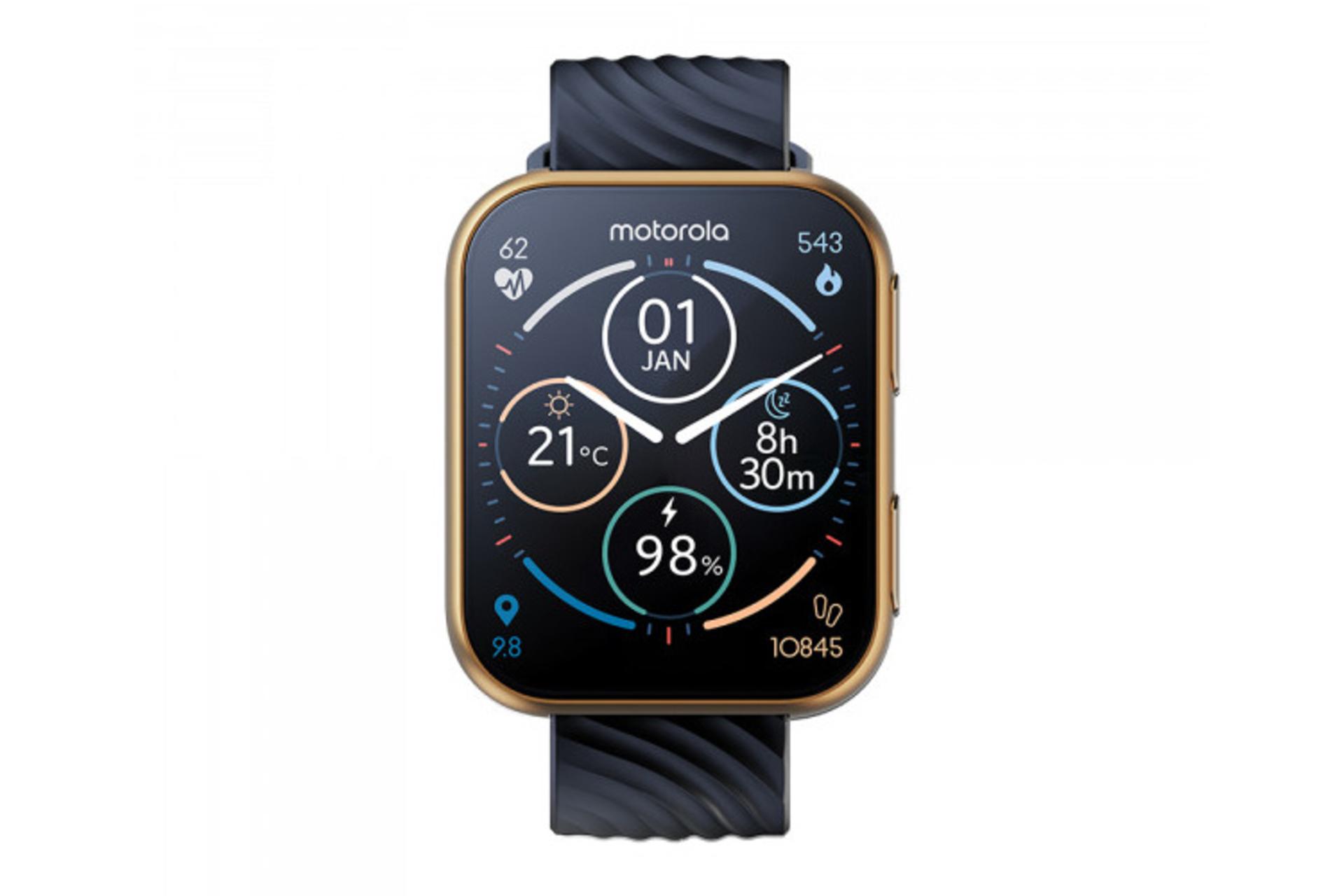 نمای روبرو ساعت هوشمند موتورولا موتو واچ Motorola Moto Watch 200 طلایی