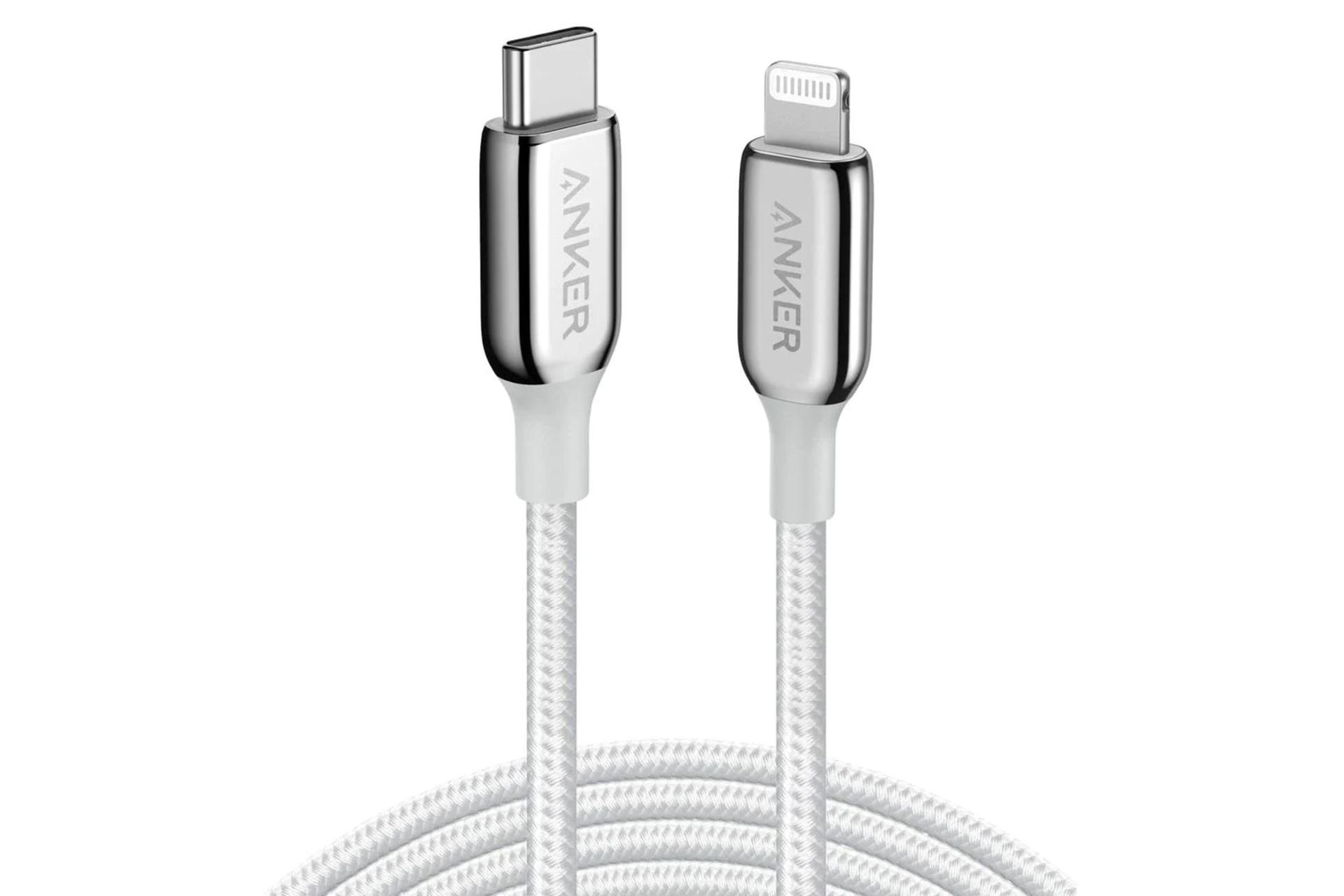 کابل شارژ USB انکر Type-C به Lightning مدل A8843 PowerLine+ III با طول 1.8 متر نقره ای