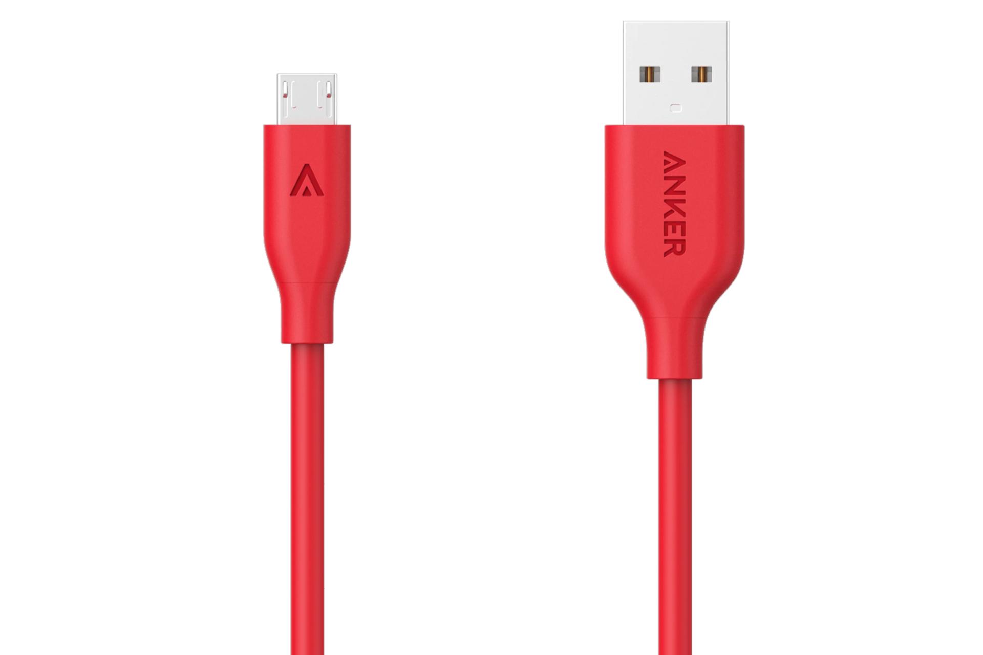 کابل شارژ USB انکر USB به Micro-USB مدل A8132 PowerLine با طول 0.9 متر قرمز