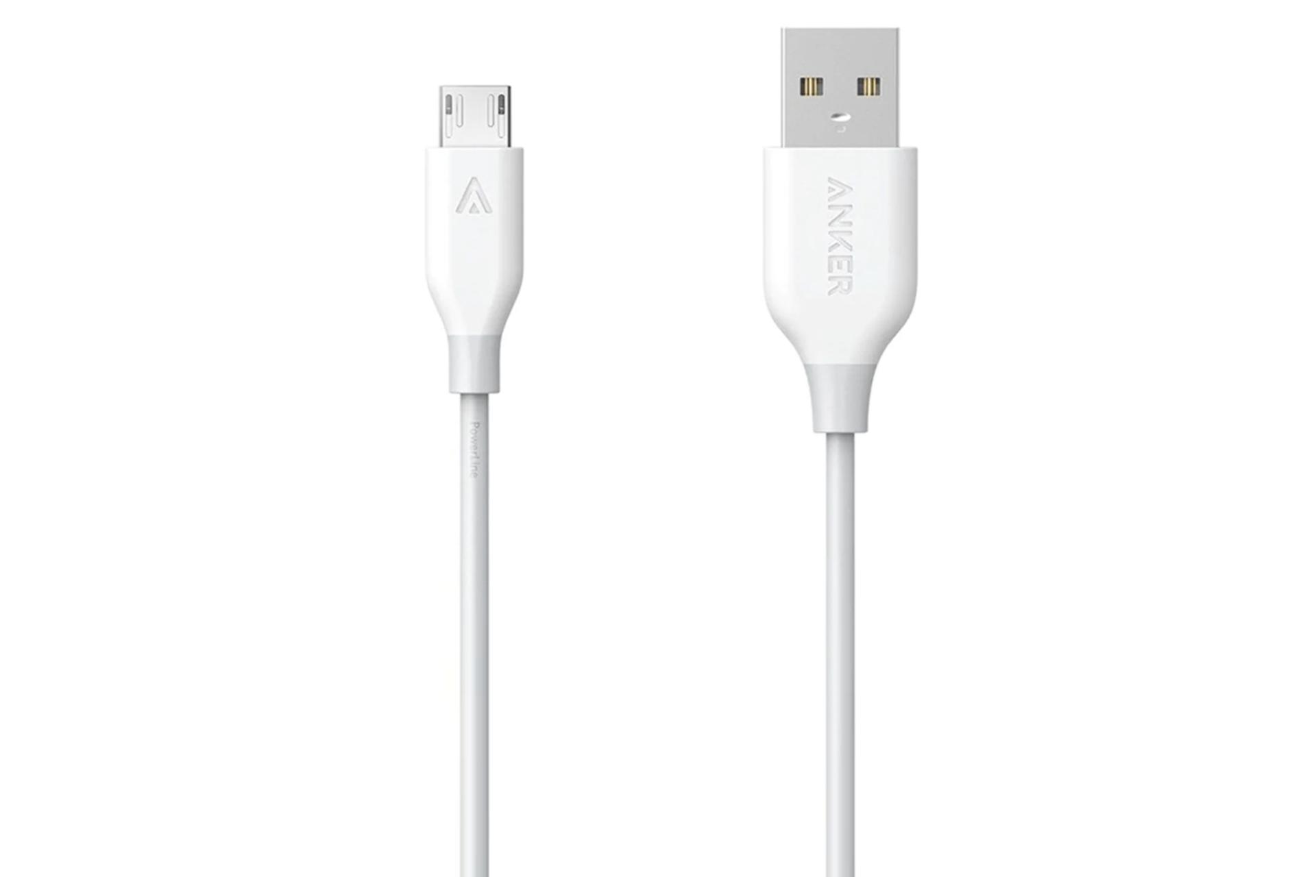 کابل شارژ USB انکر USB به Micro-USB مدل A8132 PowerLine با طول 0.9 متر سفید