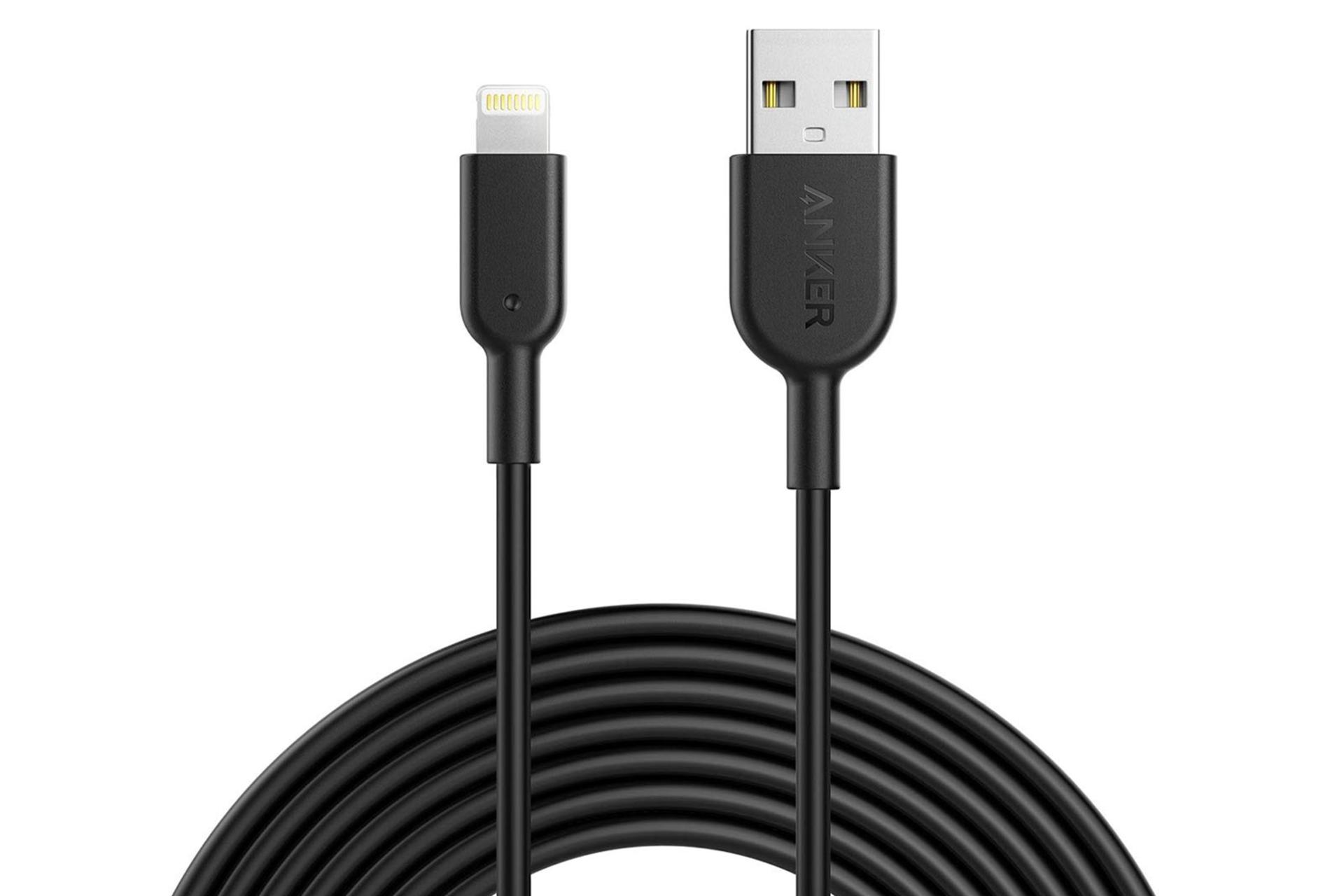 کابل شارژ USB انکر USB به Lightning مدل A8434 PowerLine II با طول 3 متر مشکی