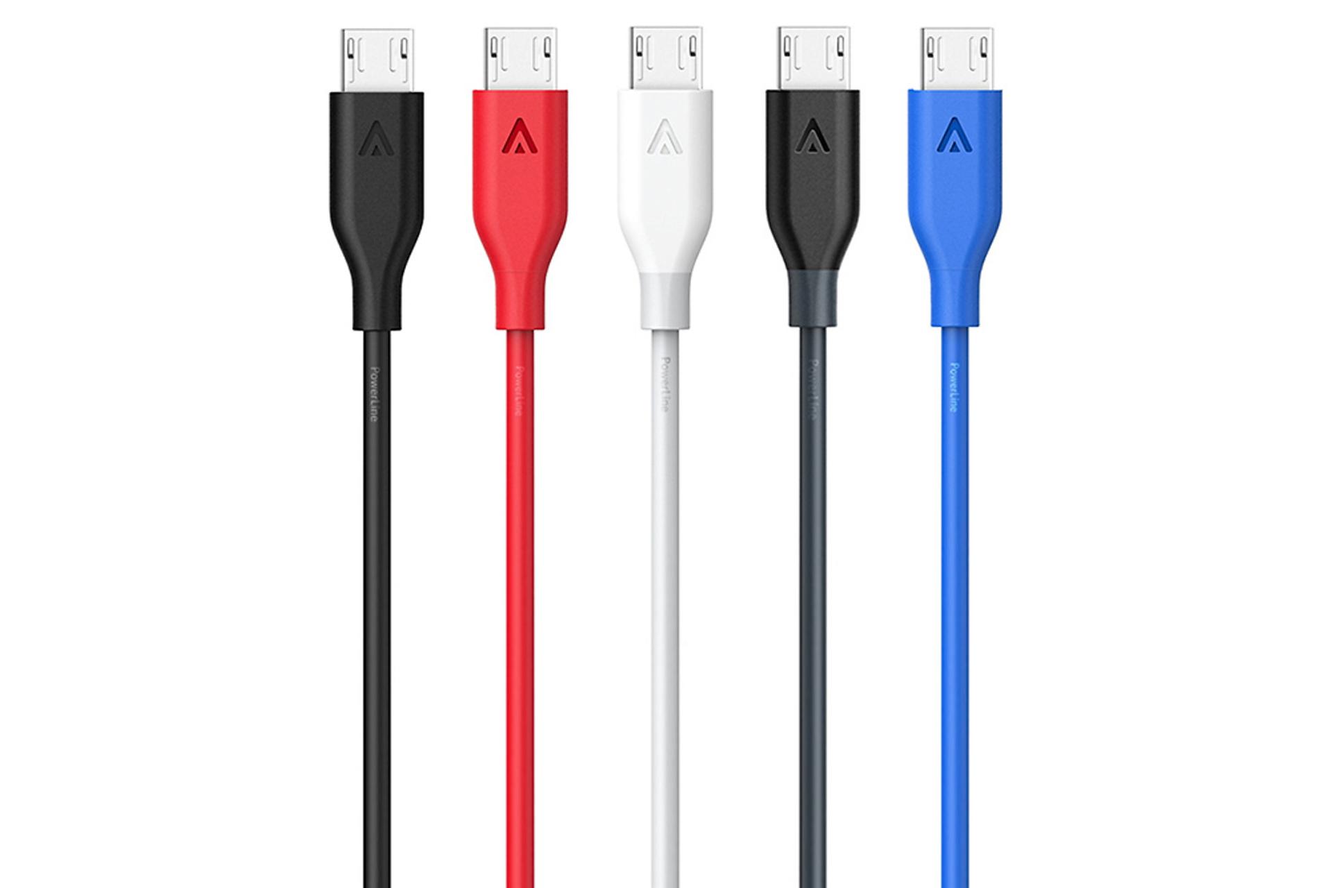 رنگ بندی کابل شارژ USB انکر USB به Micro-USB مدل A8132 PowerLine با طول 0.9 متر