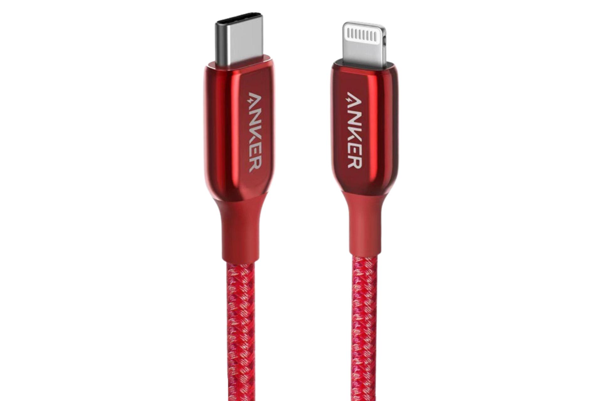 کابل شارژ USB انکر Type-C به Lightning مدل A8842 PowerLine+ III با طول 0.9 متر قرمز