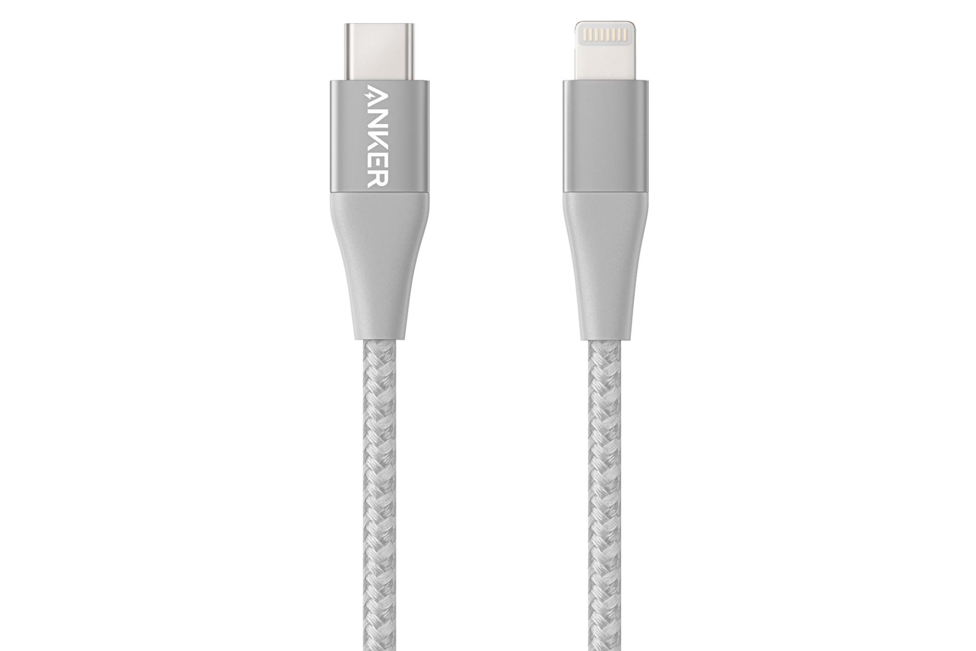 کابل شارژ USB انکر Type-C به Lightning مدل A8652 PowerLine+ II با طول 0.9 متر نقره ای