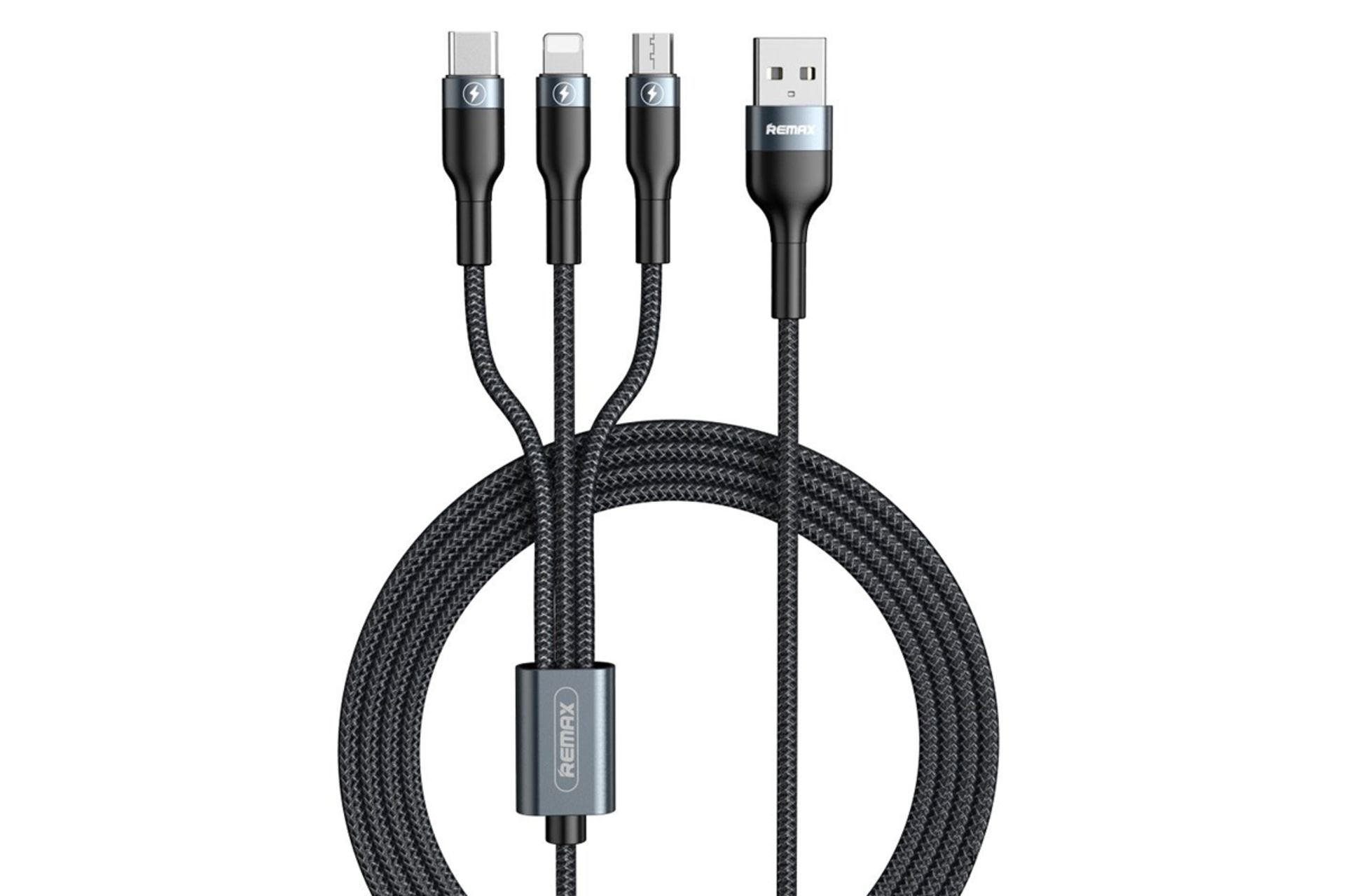 کانکتور کابل شارژ USB ریمکس USB به Type-C+Micro-USB+Lightning مدل Rc-070th 3in1 با طول 1.2 متر