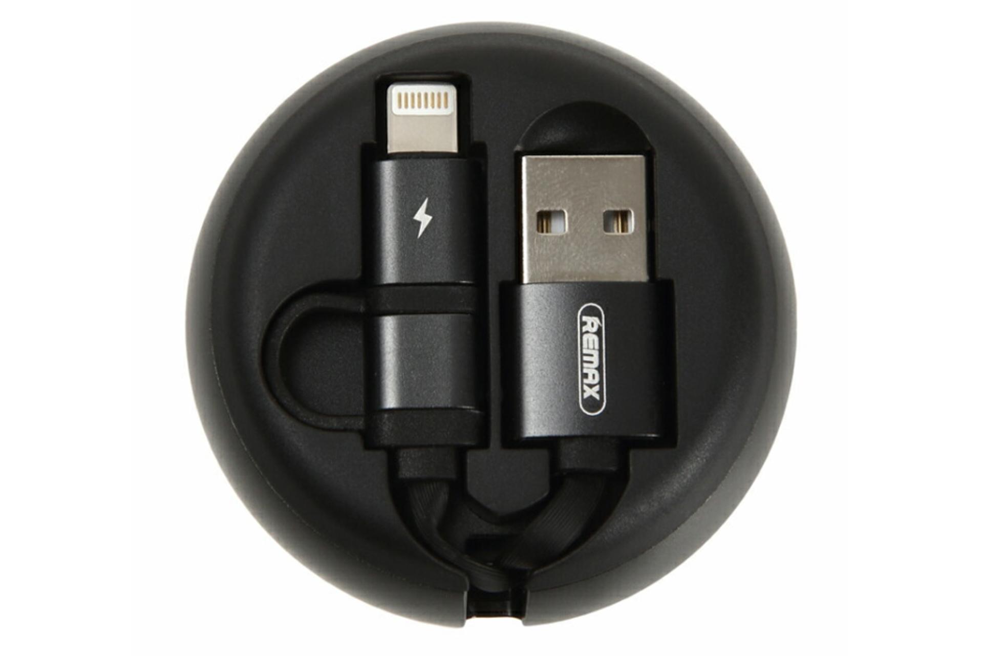 کابل شارژ USB ریمکس USB به Micro-USB+Lightning مدل RC-182i 2in1 با طول 0.9 متر مشکی