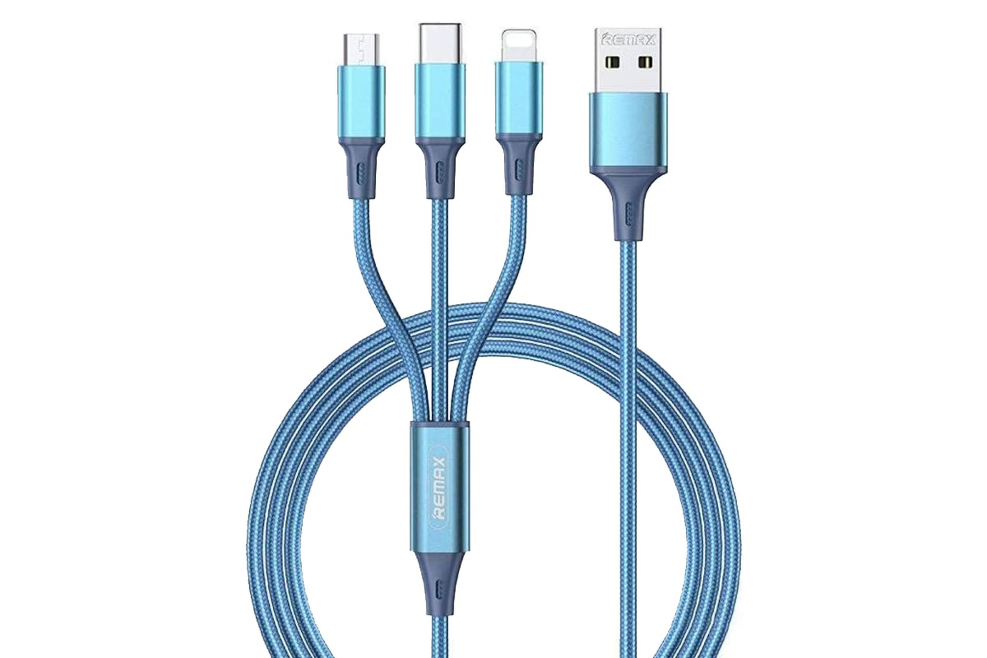 کابل شارژ USB ریمکس USB به Type-C+Micro-USB+Lightning مدل RC-189th Gition Series 3in1 با طول 1.2 متر آبی