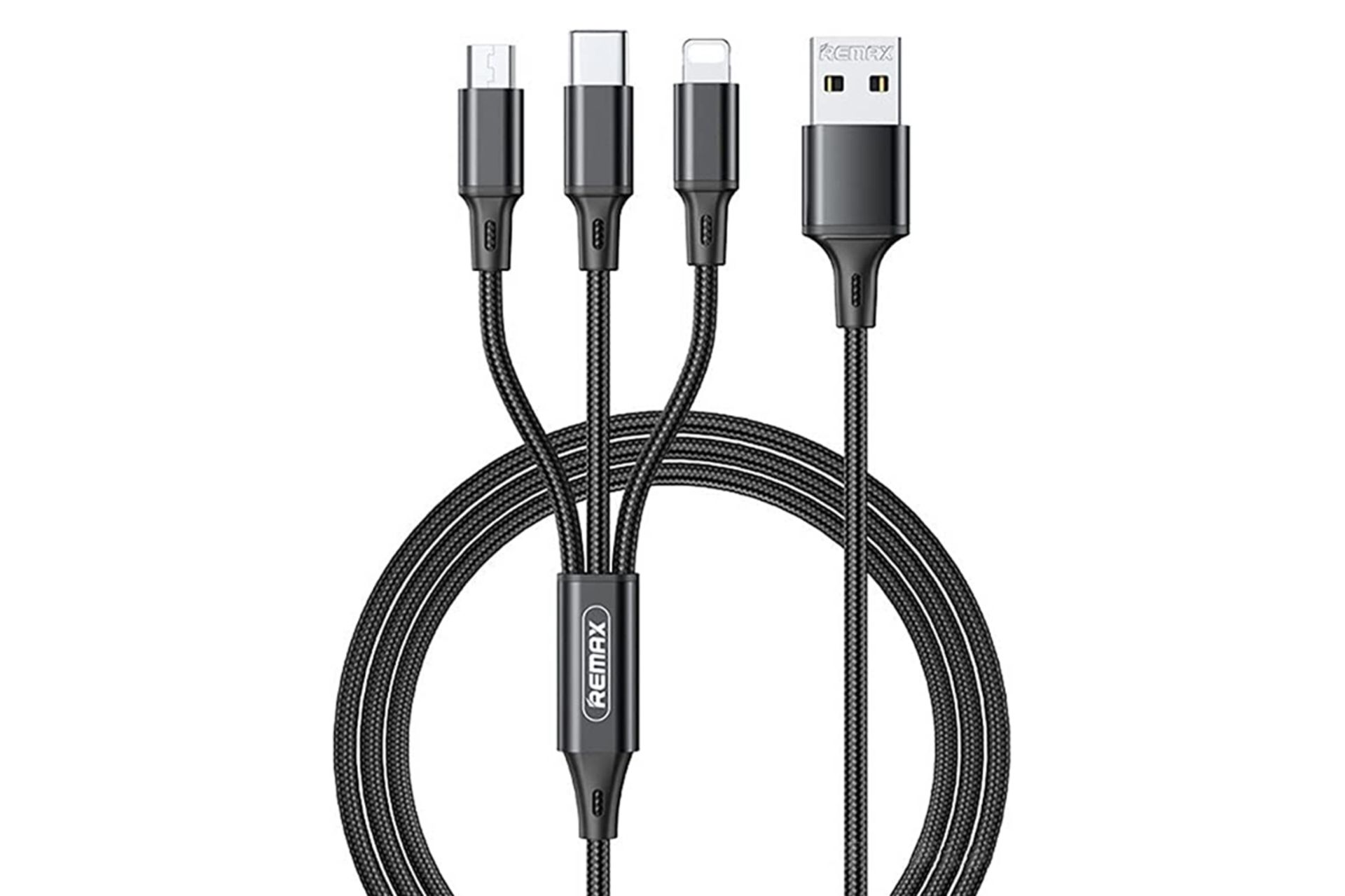 کابل شارژ USB ریمکس USB به Type-C+Micro-USB+Lightning مدل RC-189th Gition Series 3in1 با طول 1.2 متر مشکی