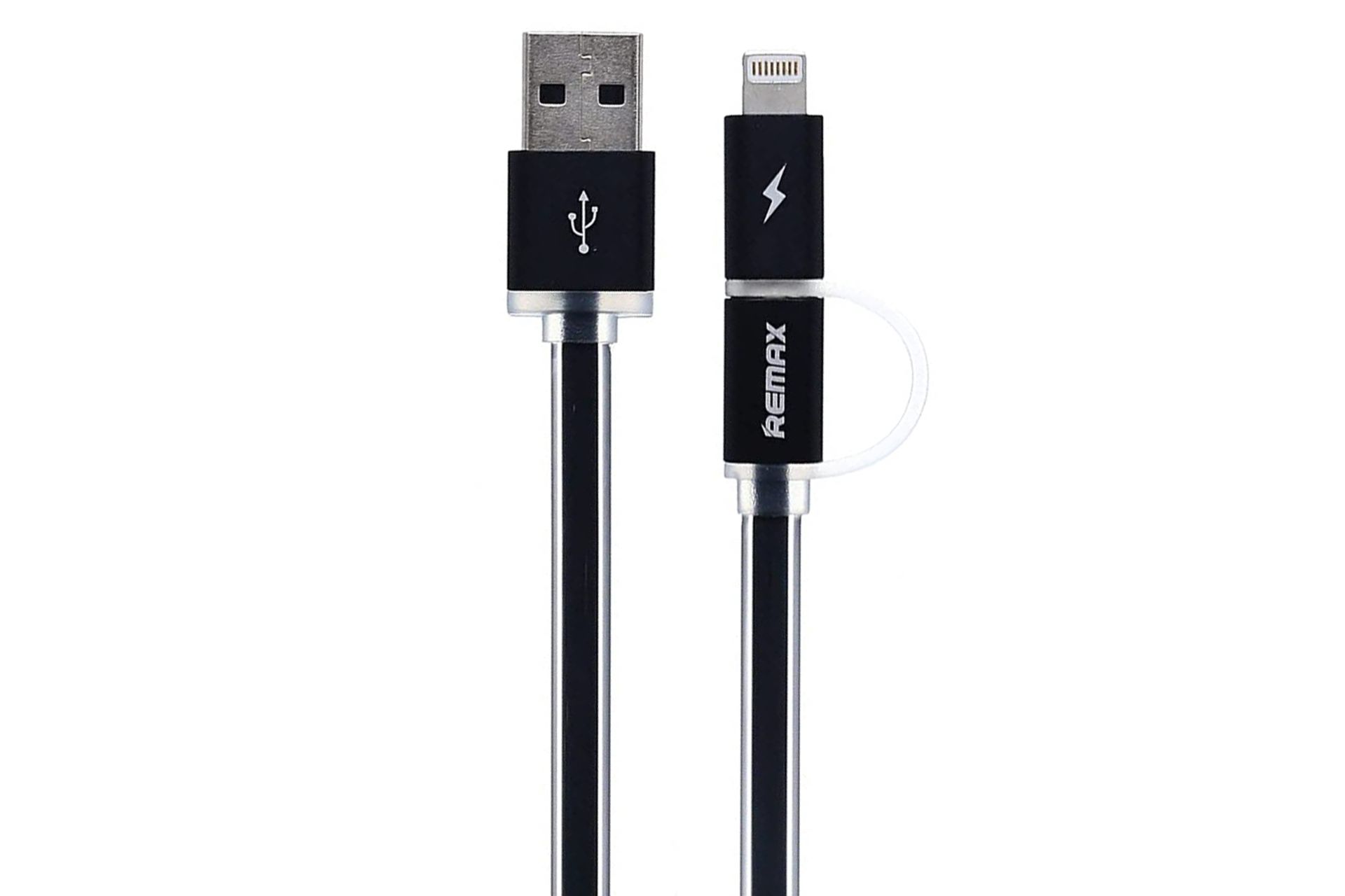 کابل شارژ USB ریمکس Type-A به Micro-USB+Lightning مدل RC-020t Aurora 2in1 با طول 1 متر مشکی