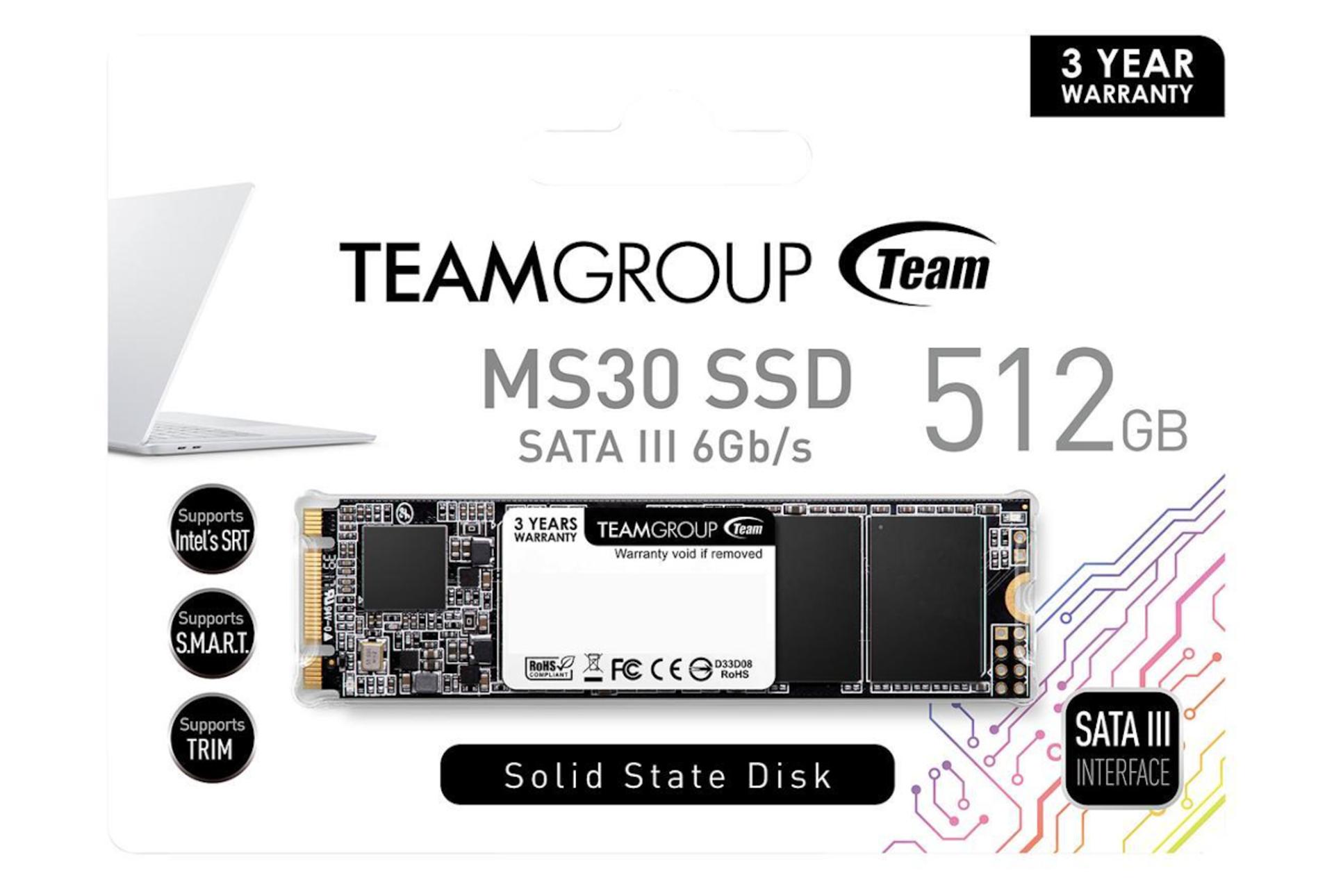 جعبه SSD تیم گروپ TeamGroup MS30 SATA M.2 2280 512GB ظرفیت 512 گیگابایت