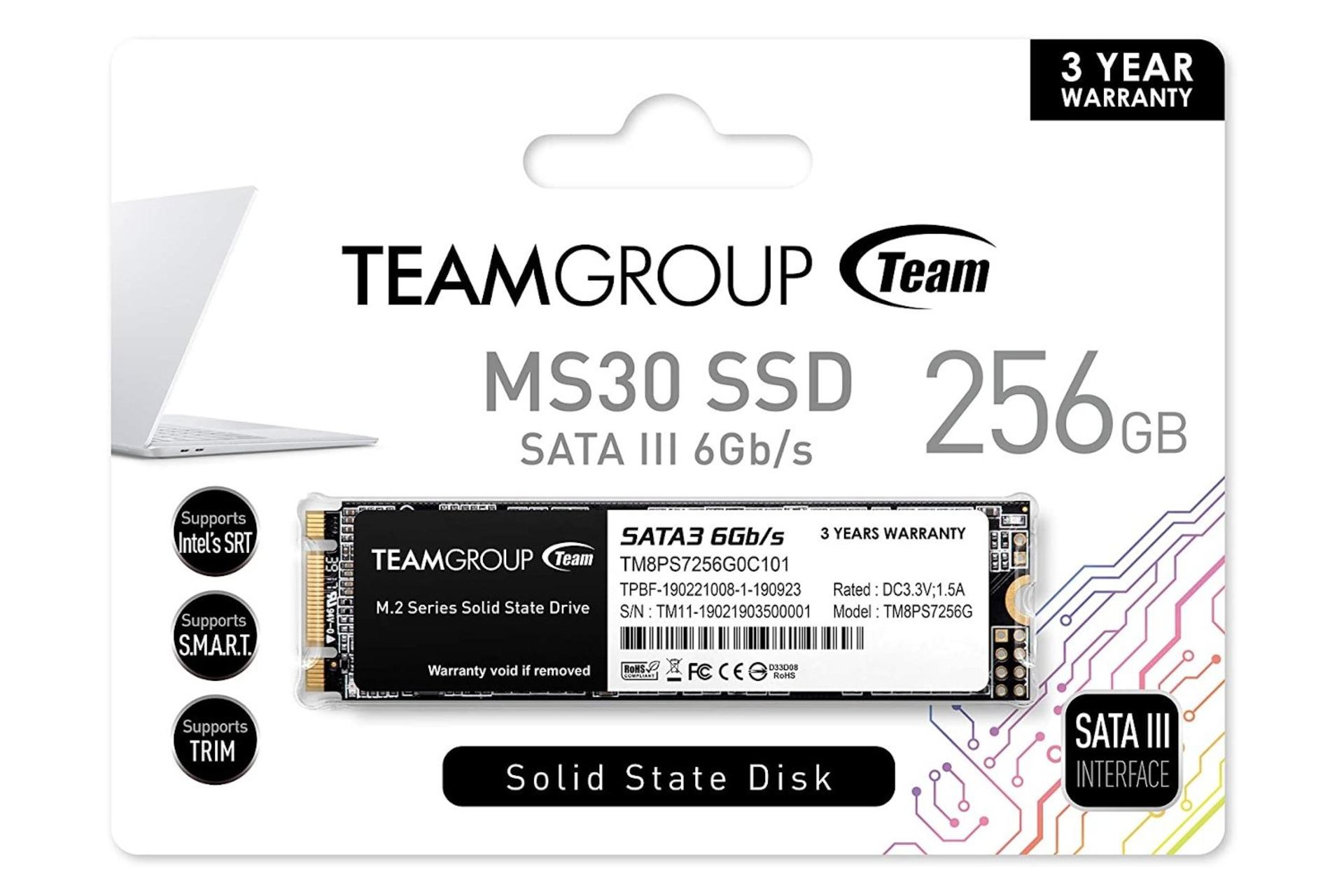 جعبه SSD تیم گروپ TeamGroup MS30 SATA M.2 2280 256GB ظرفیت 256 گیگابایت