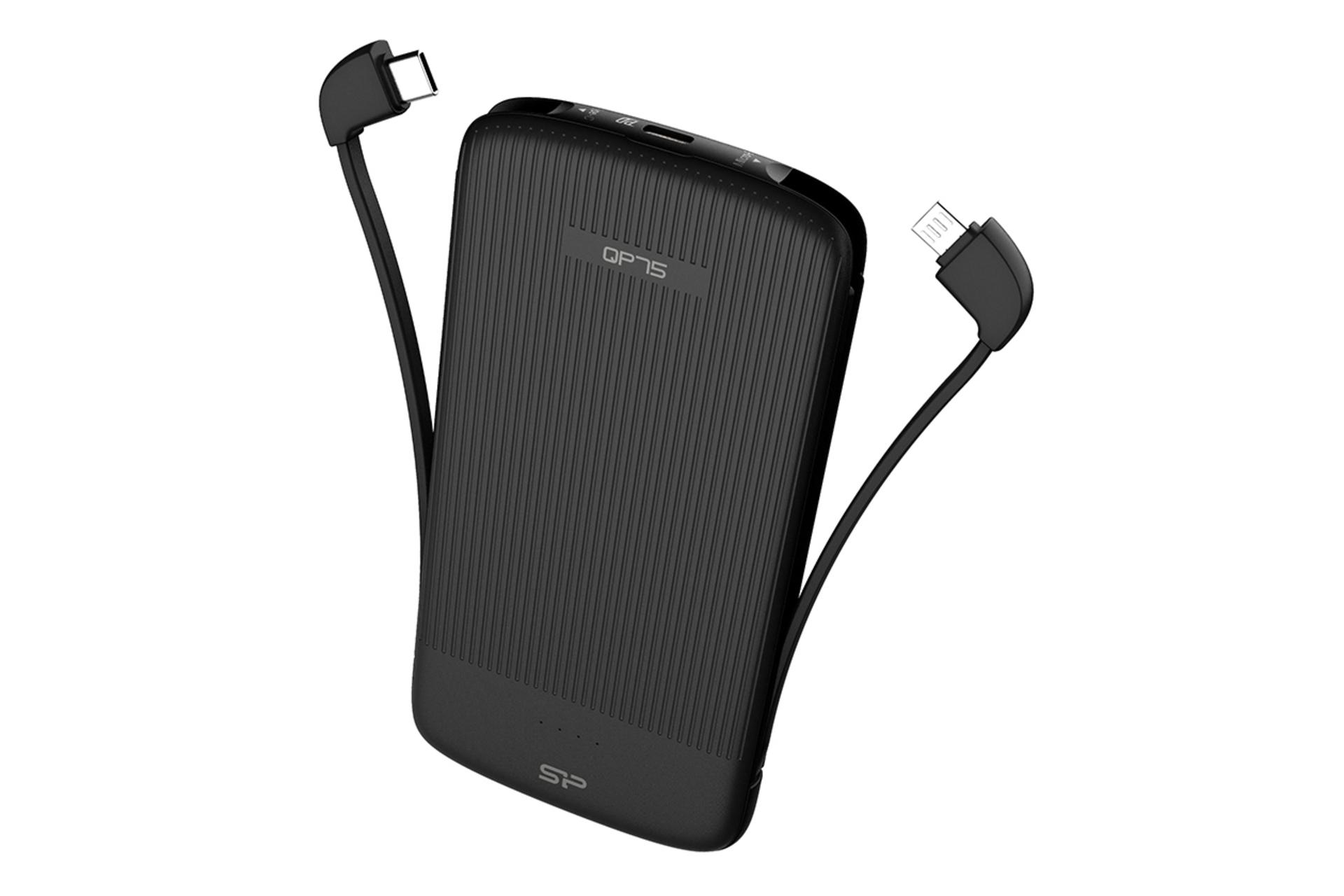 کابل سرخود پاور بانک سیلیکون پاور Silicon Power QP75 10000mAh با ظرفیت 10000 میلی‌آمپر ساعت