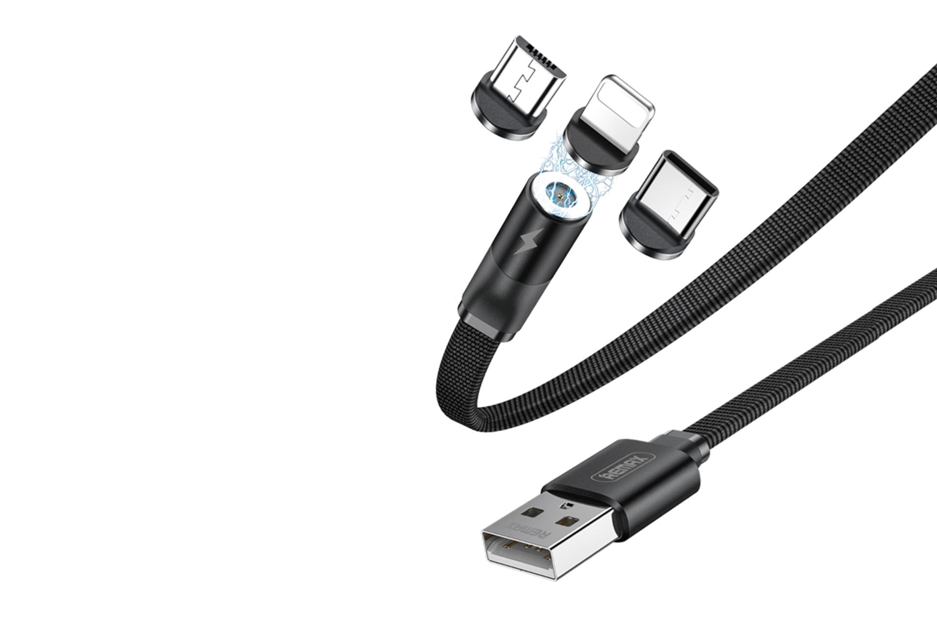کانکتور کابل شارژ USB ریمکس USB به Type-C+Micro-USB+Lightning مدل RC-169th 3in1 با طول 1 متر