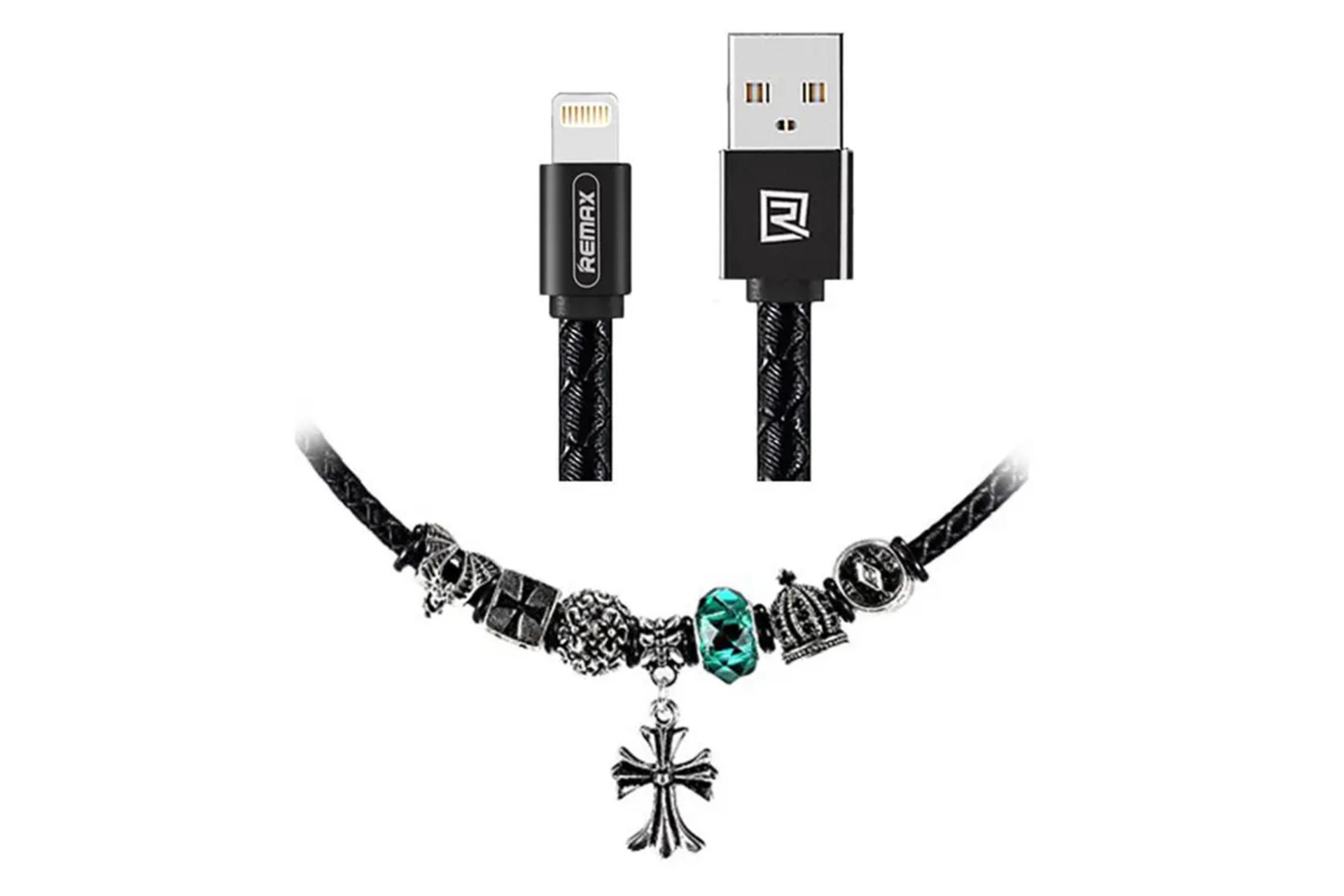 کابل شارژ USB ریمکس USB به Lightning مدل RC-058i Jewellery با طول 0.5 متر مشکی
