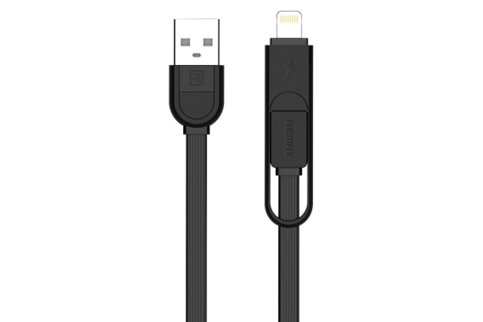 کابل شارژ USB ریمکس USB به Micro-USB+Lightning مدل YARDS RC-033T 2in1 با طول 1 متر مشکی