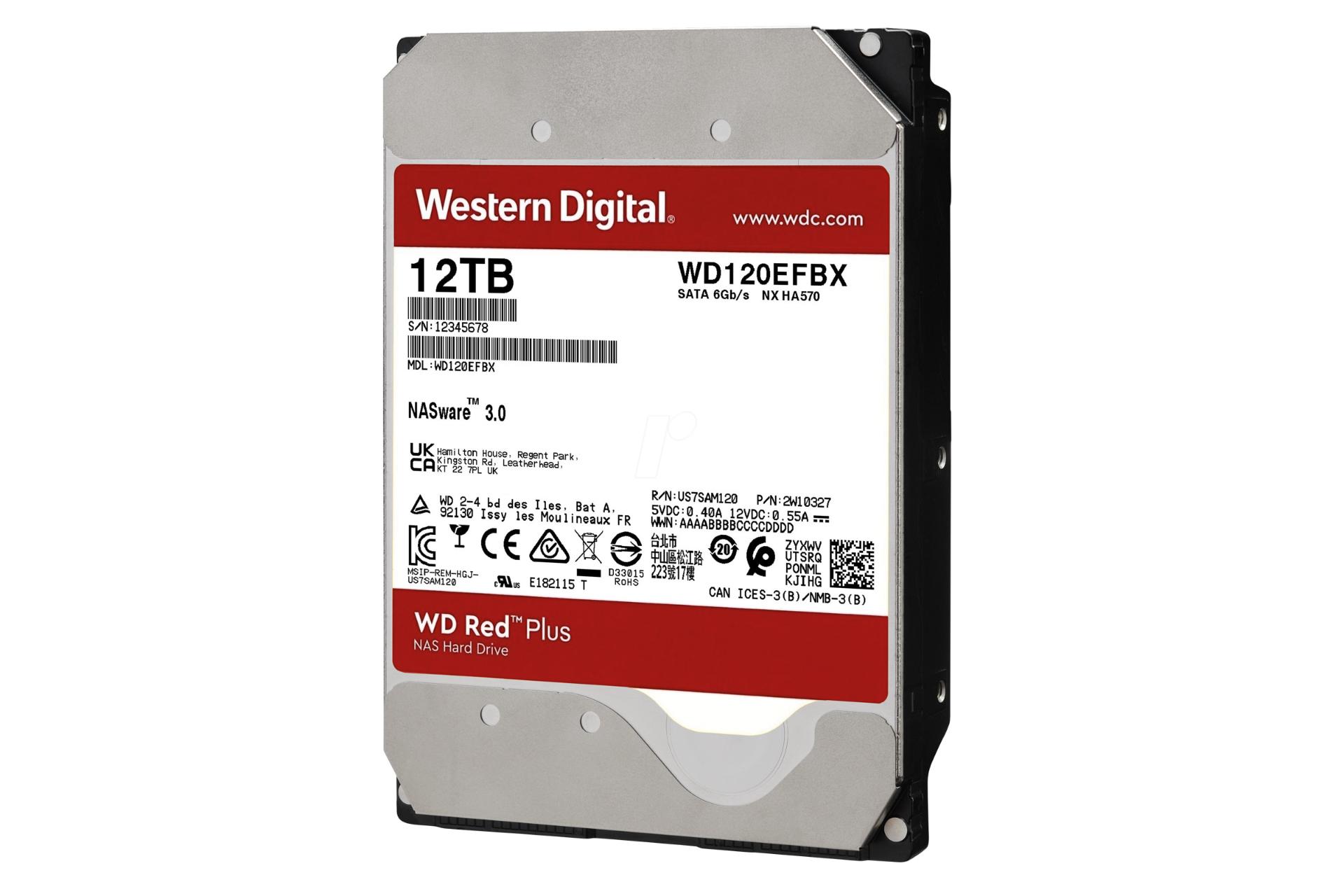 نمای راست هارد دیسک وسترن دیجیتال Red Plus WD120EFBX ظرفیت 12 ترابایت