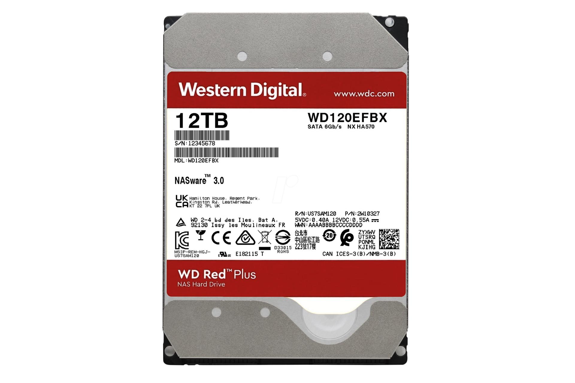 نمای پشت هارد دیسک وسترن دیجیتال Red Plus WD120EFBX ظرفیت 12 ترابایت
