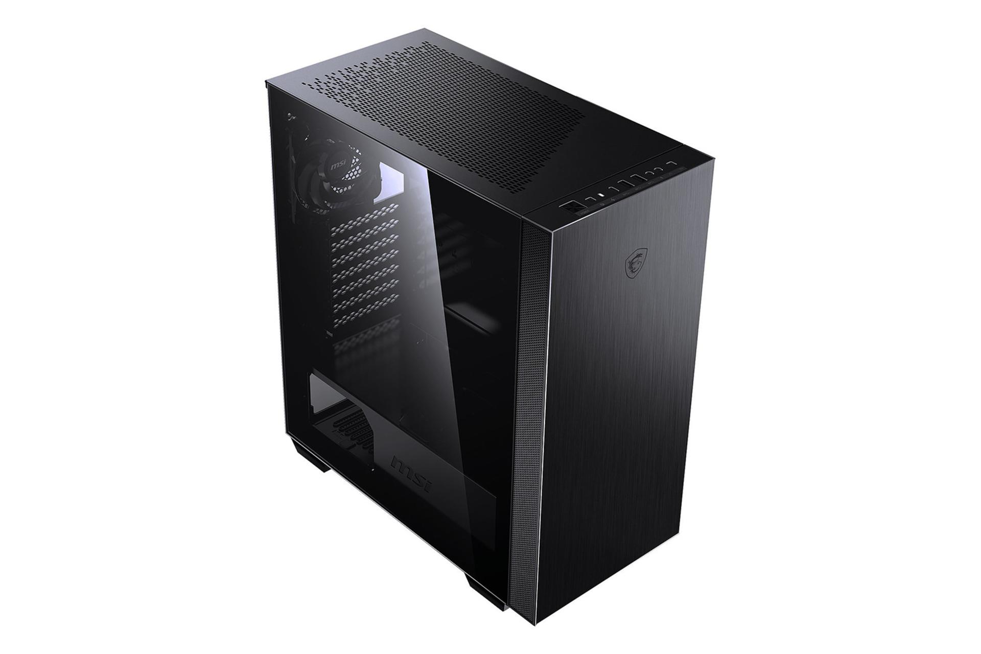 نمای نیم رخ جلو، بالا و سمت چپ کیس کامپیوتر ام اس آی MPG SEKIRA 100P