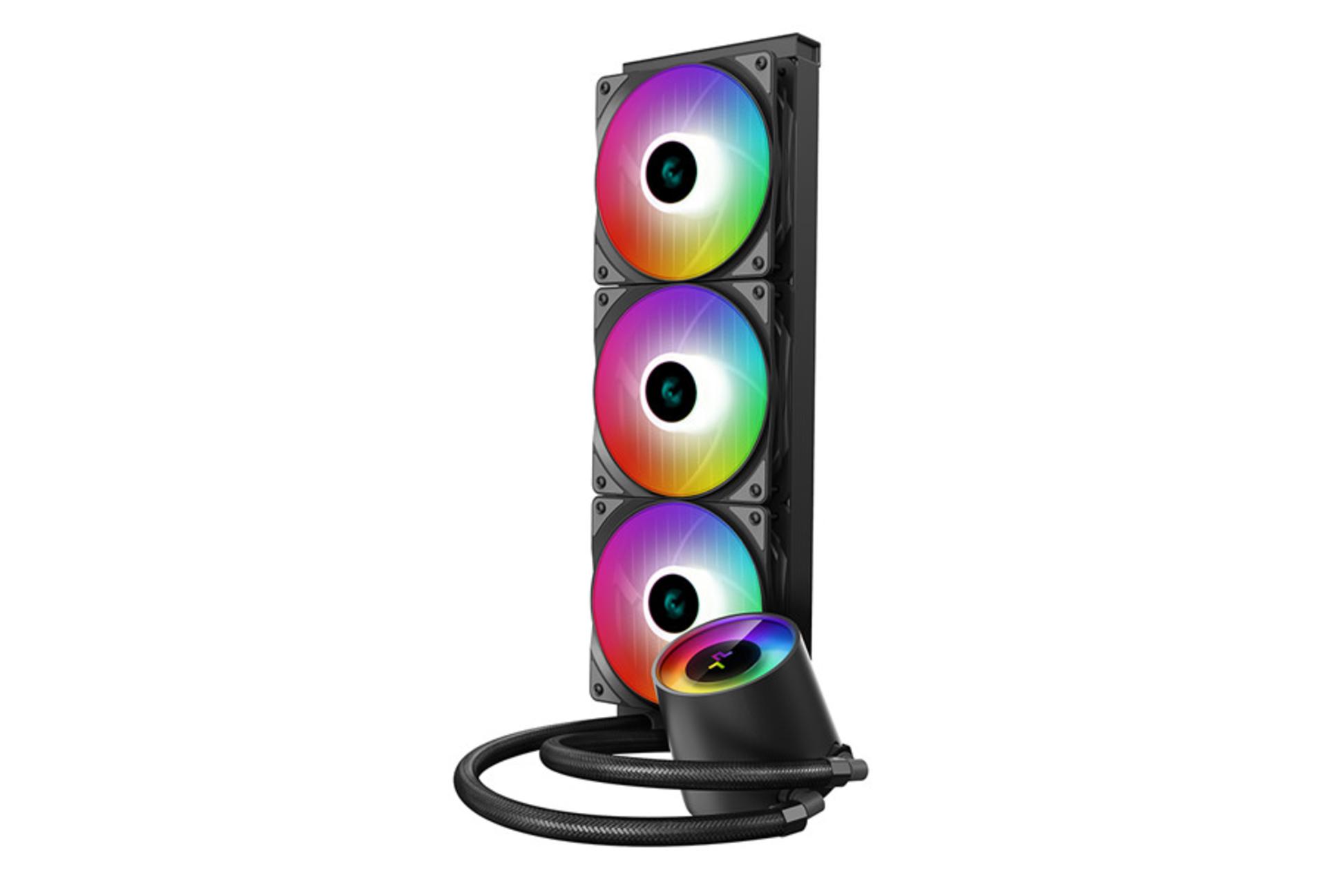 خنک کننده مایع دیپ کول CASTLE 360RGB V2 در حالت عمودی و روشن