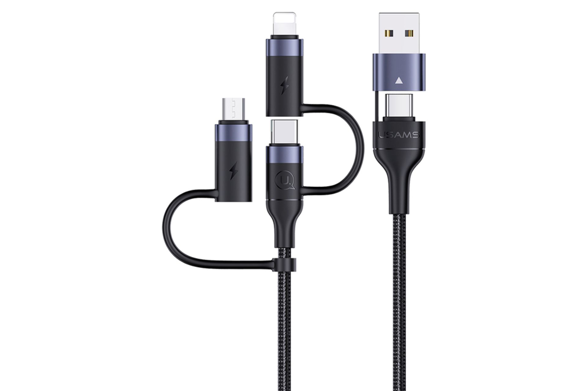 کابل شارژ USB یوسمز USB+Type-C به Micro-USB+Type-C+Lightning مدل U62 با طول 1.2 متر آبی