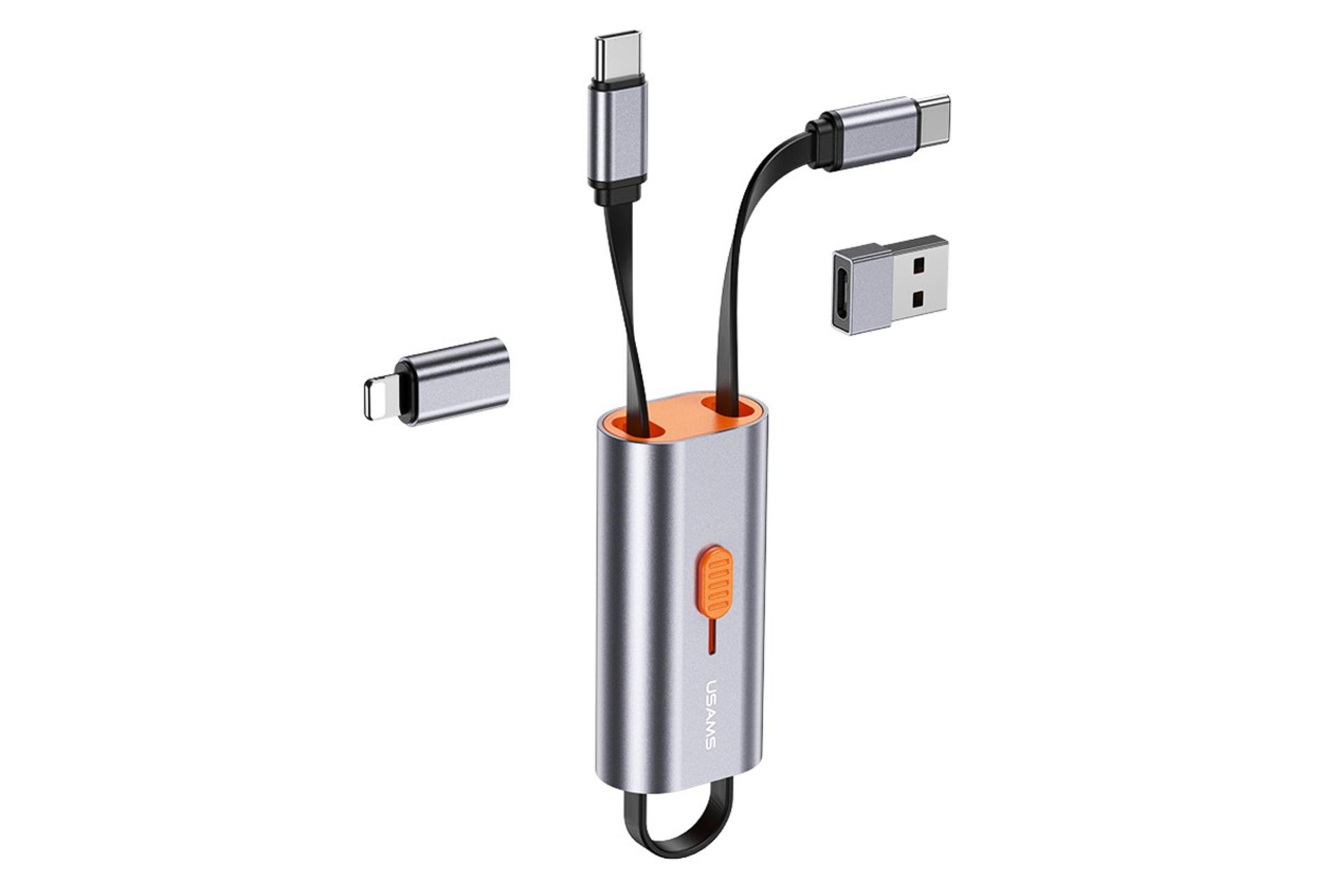 کانکتور کابل شارژ USB یوسمز Type-C به Type-C+USB+Lightning مدل 4in1 Multifunctional با طول 0.3 متر