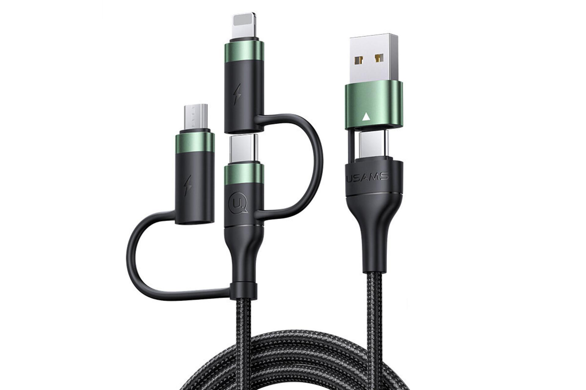 کابل شارژ USB یوسمز USB+Type-C به Micro-USB+Type-C+Lightning مدل U62 با طول 1.2 متر سبز