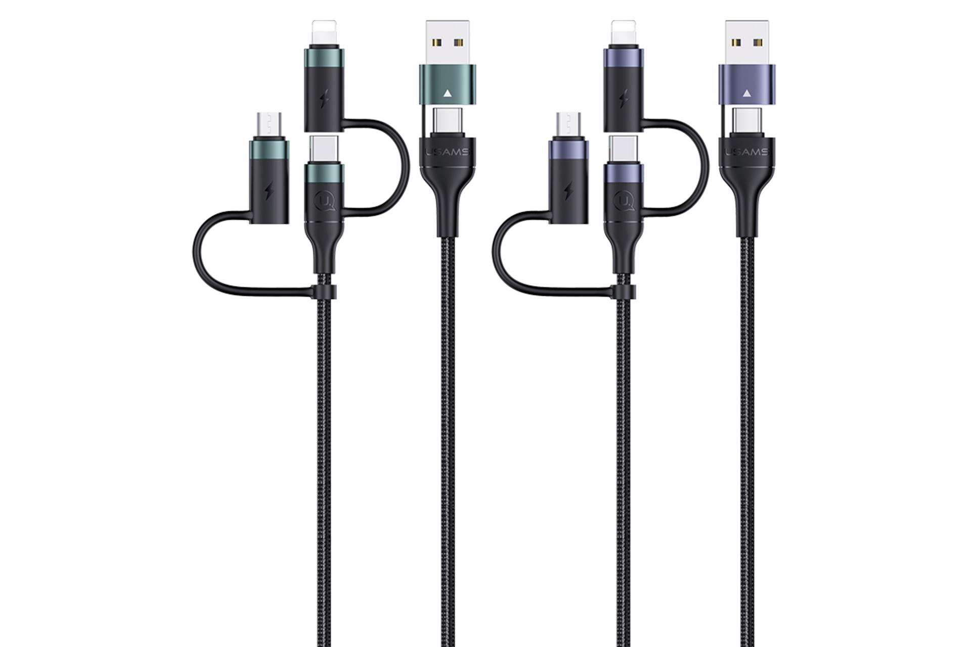 رنگ بندی کابل شارژ USB یوسمز USB+Type-C به Micro-USB+Type-C+Lightning مدل U62 با طول 1.2 متر