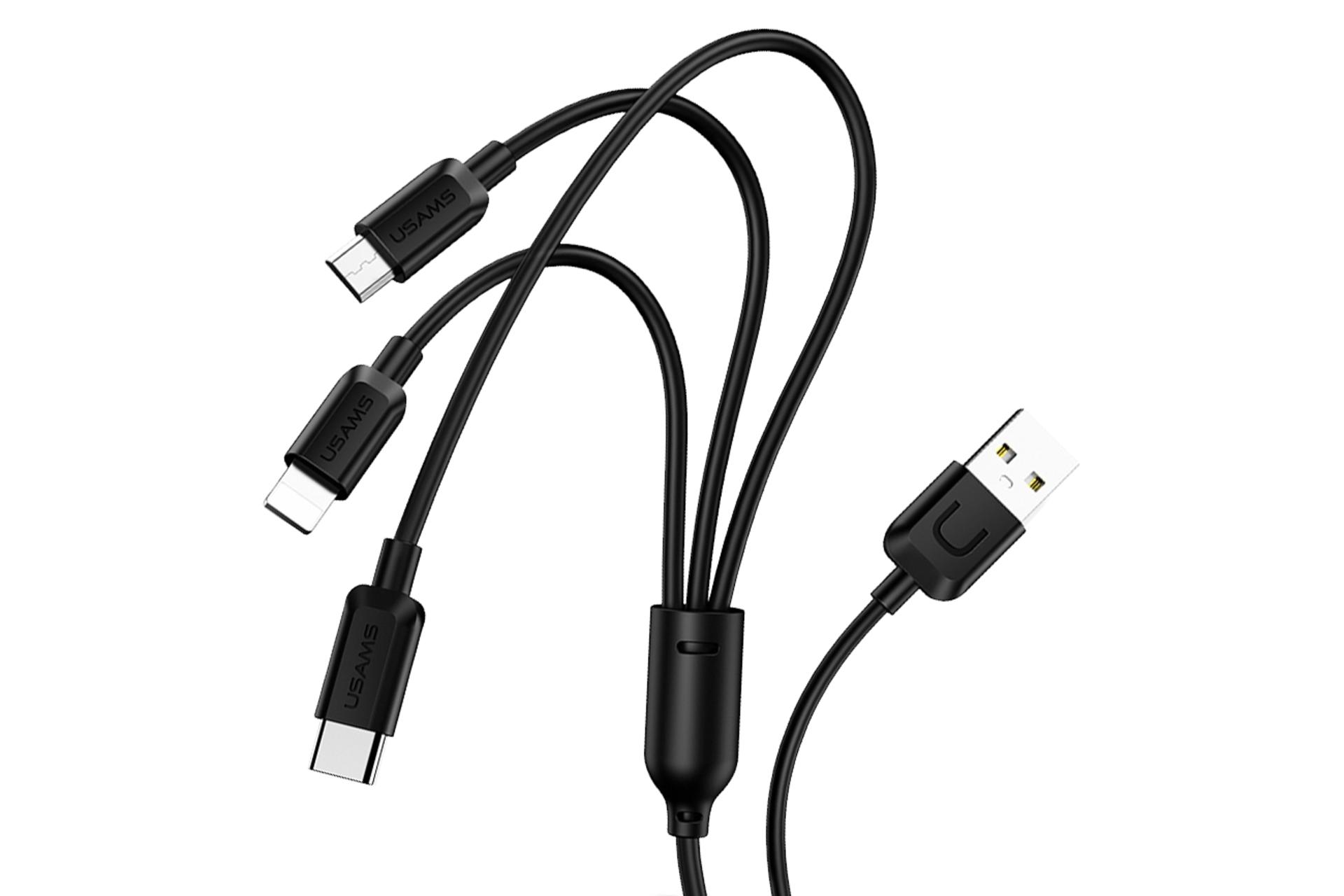 کابل شارژ USB یوسمز USB به Type-C+Micro-USB+Lightning مدل U-Turn Series 3in1 با طول 1 متر مشکی
