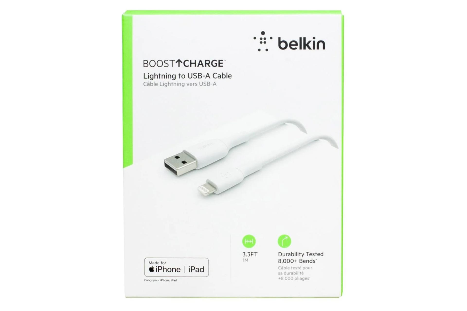 جعبه کابل شارژ USB بلکین USB به Lightning مدل BoostCharge CAA001 با طول 1 متر