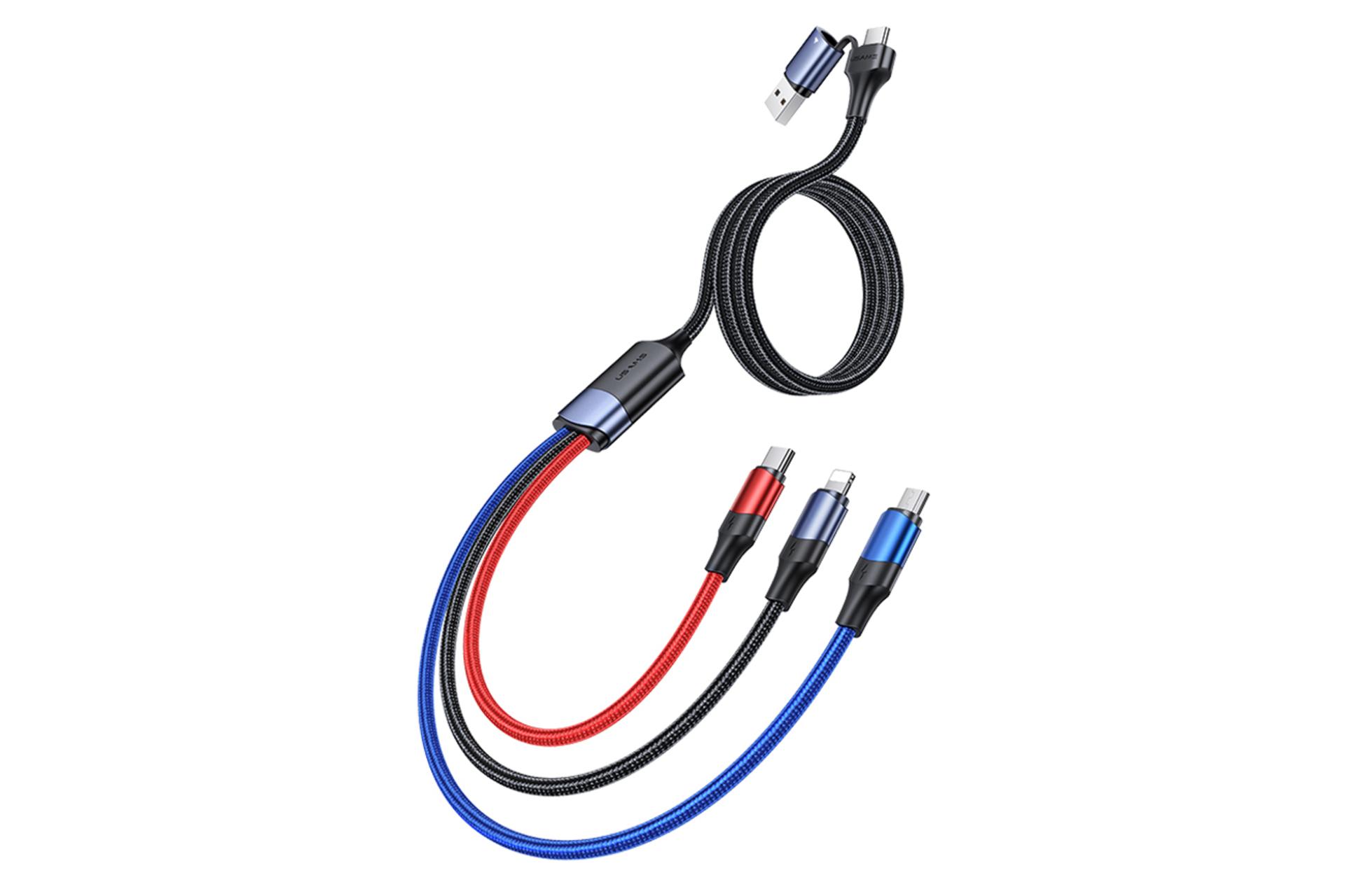 کابل شارژ USB یوسمز Type-A+Type-C به Micro-USB+Type-C+Lightning مدل US-SJ549 U71 با طول 1.2 متر