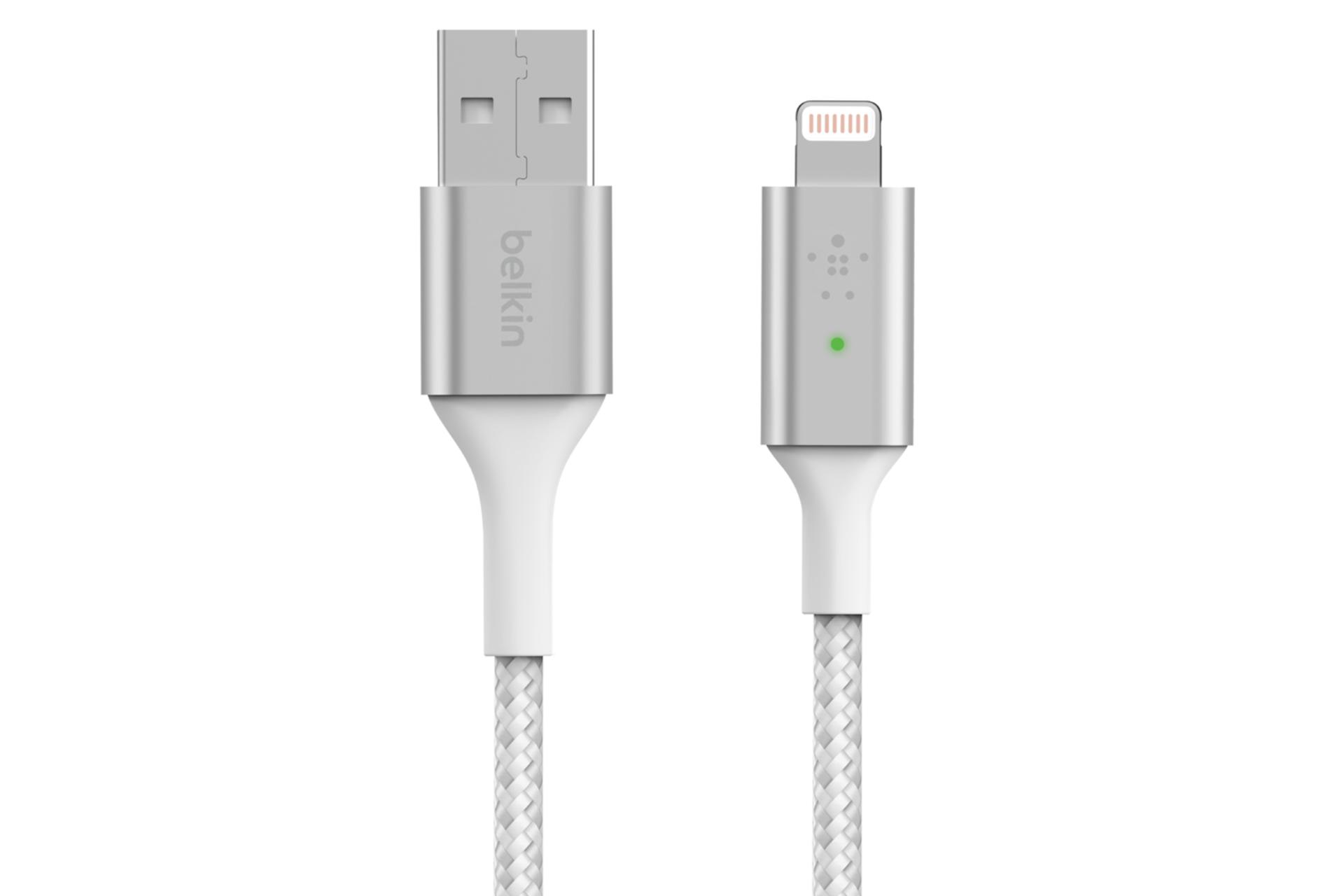کابل شارژ USB بلکین USB به Lightning مدل BoostCharge Smart LED CAA007 با طول 1.2 متر سفید