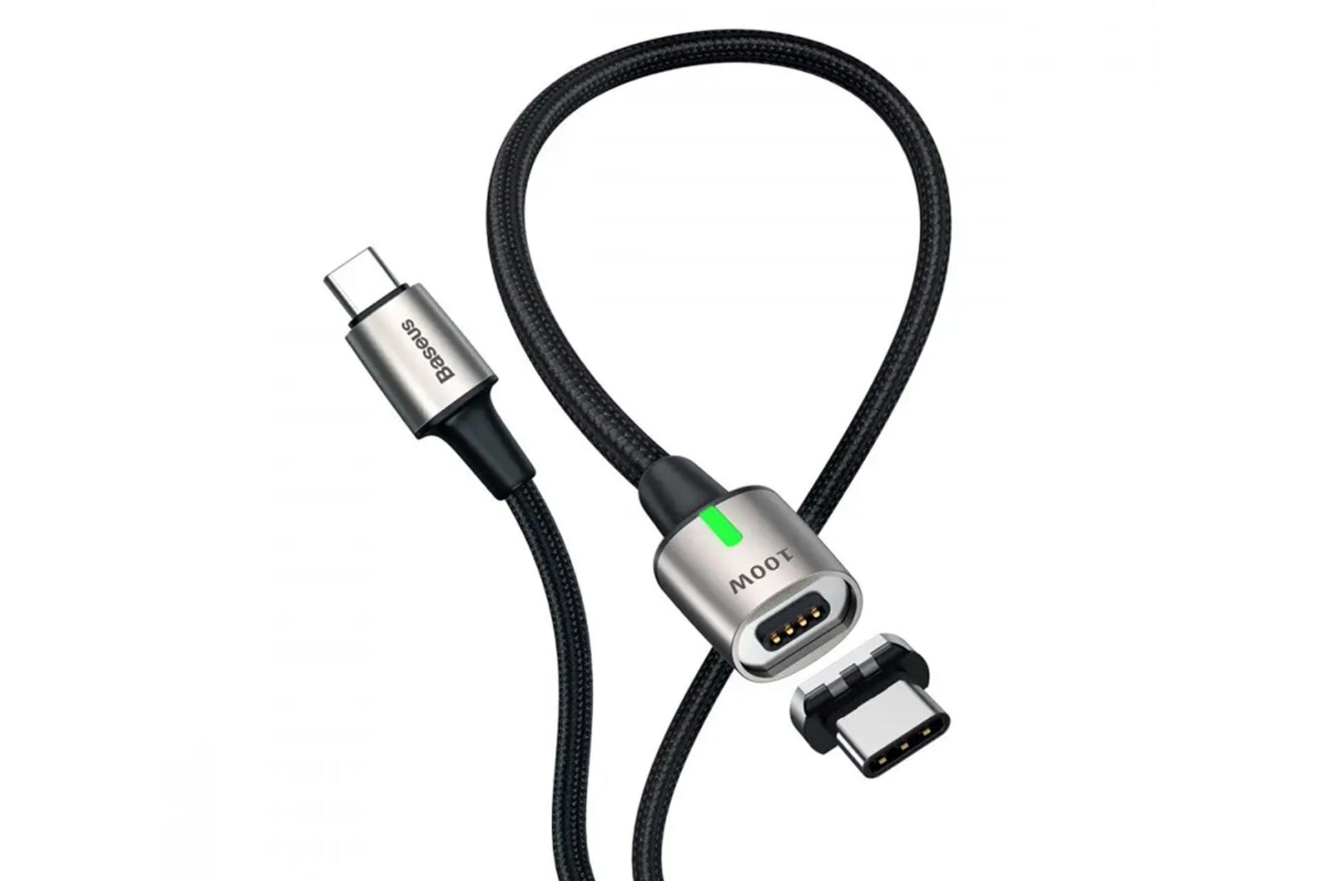 طراحی کابل شارژ USB باسئوس Type-C به Type-C مدل Zinc Magnetic 100w با طول 1.2 متر